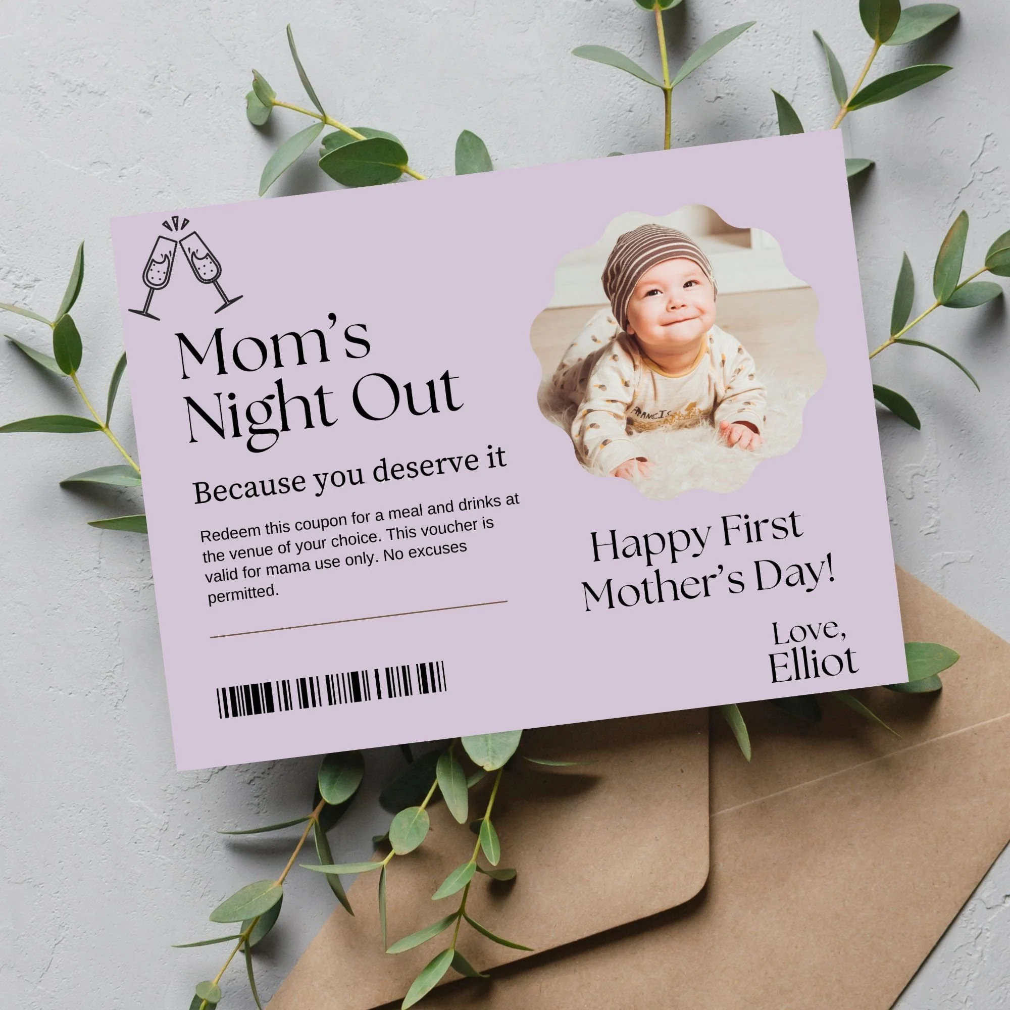 First Mothers Day Gift Coupon, Mothers Day Voucher, Mothers Day Card Digital, First Mothers Day Gift