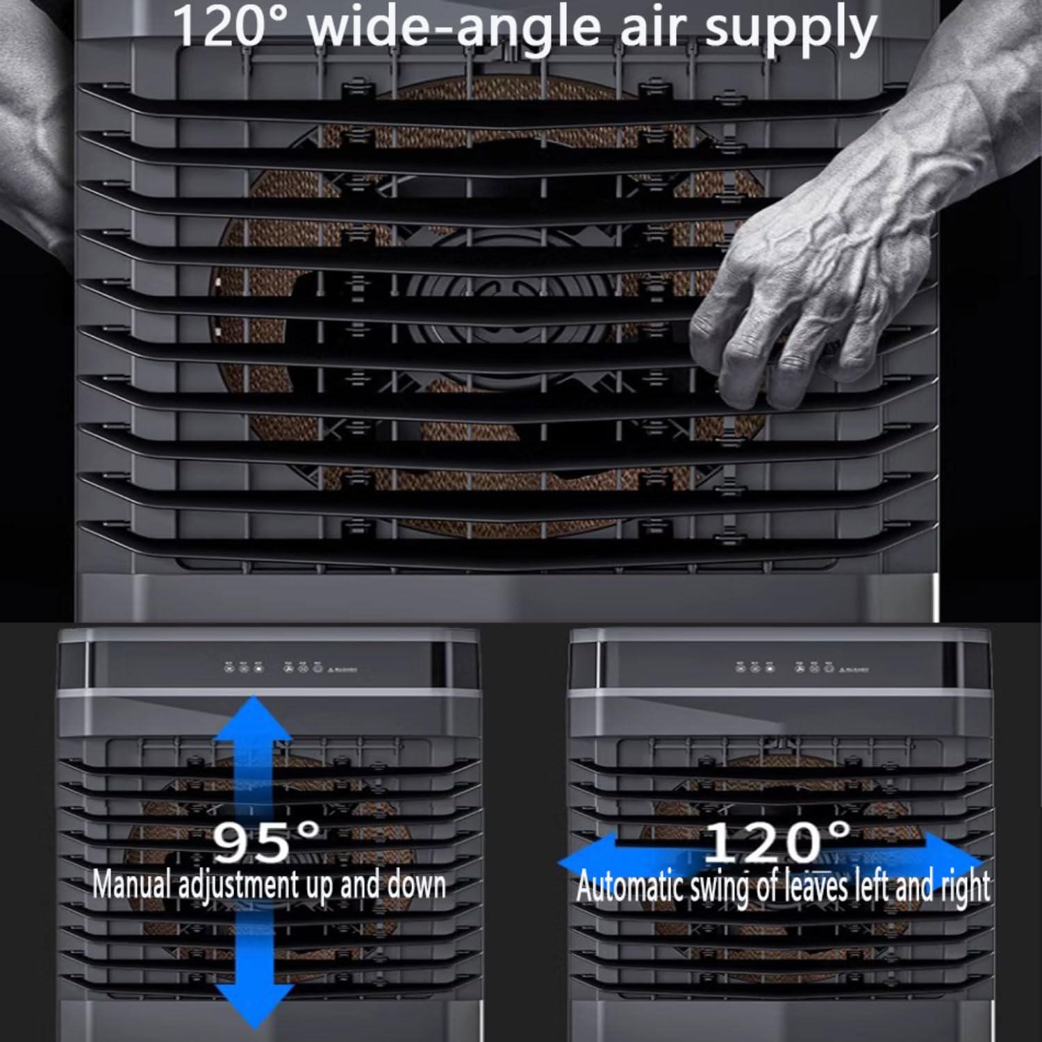 Tragbare Klimaanlage mit 3 Geschwindigkeiten, Oszillierfunktion, extra großer Wassertank, Eisbox-Funktion, Verdunstungskühler für Schlafzimmer und Küche