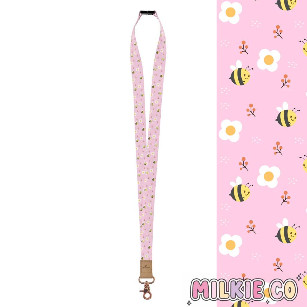 Pink Bee Fabric Lanyard