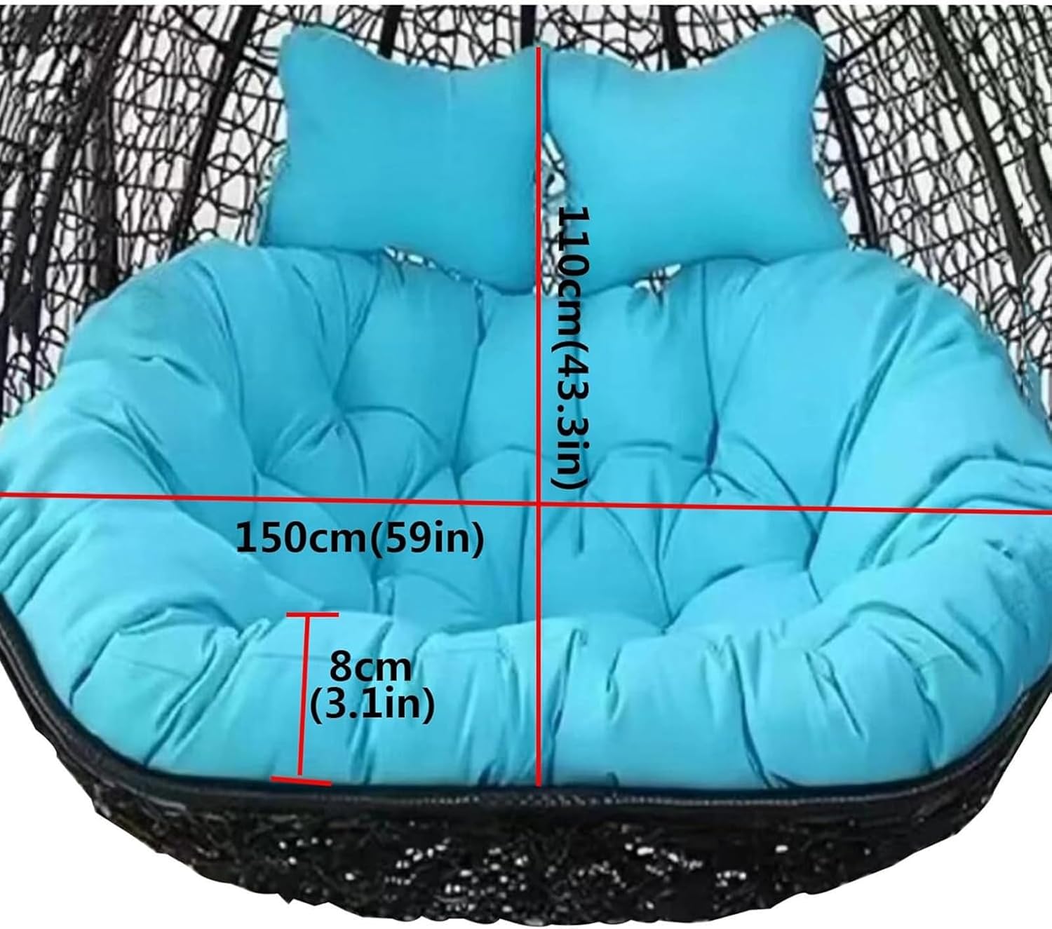 Hängesessel für den Außenbereich, für 2 Personen, extra groß, D-Korb, Stuhl, Hängematte, Ersatzkissen (150 x 109 cm), bequemes und stilvolles Outdoor-Terrassenmöbel-Zubehör
