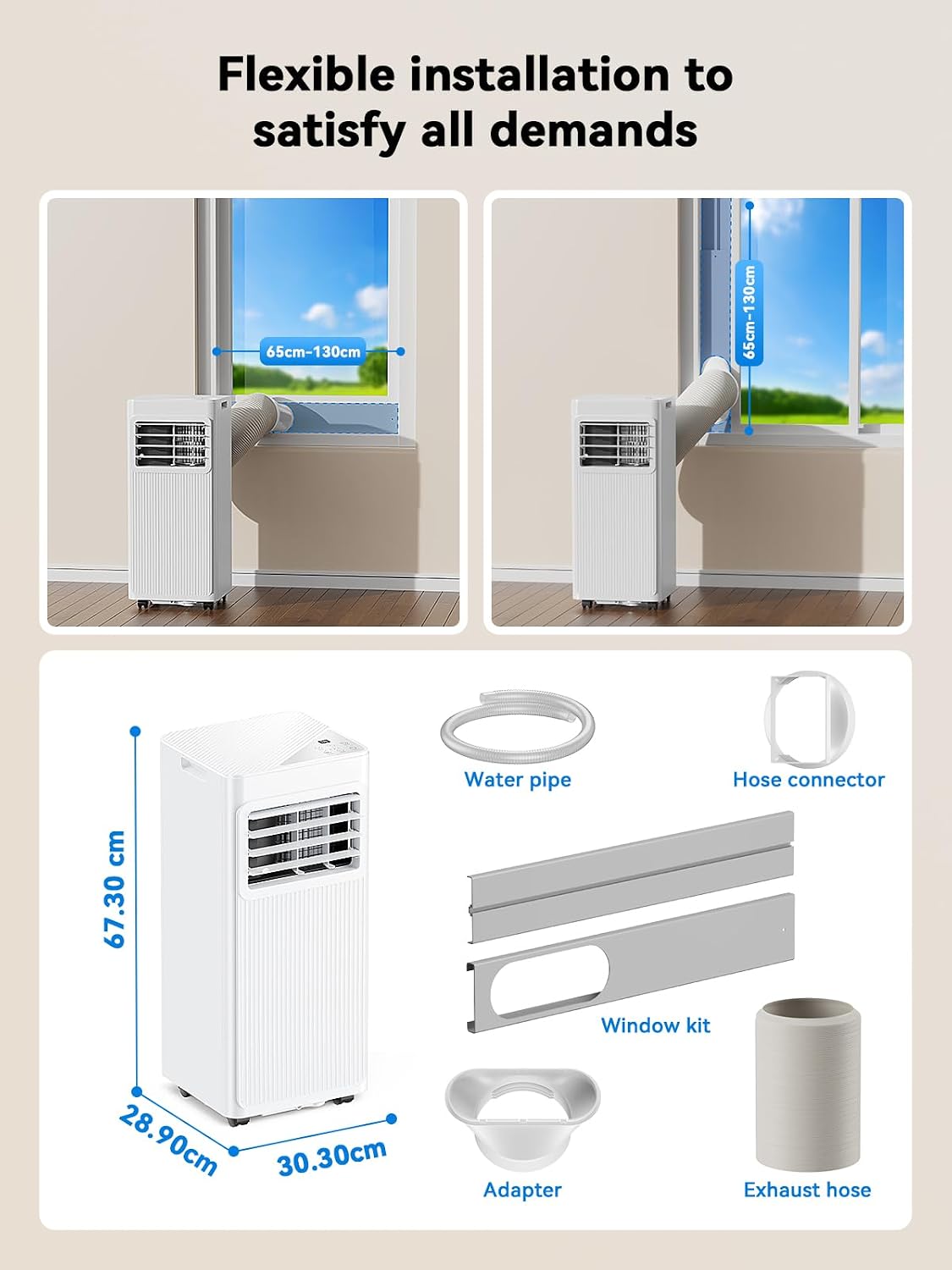 Mobiles Klimagerät 7000 BTU, 4-in-1 Mobile Klimaanlage mit Abluftschlauch & 4m Fensterabdichtung, Ohne Bohren (für Kipp- & Dachfenster), Kühlen & Entfeuchten für Räume bis 25m², Alpinweiß