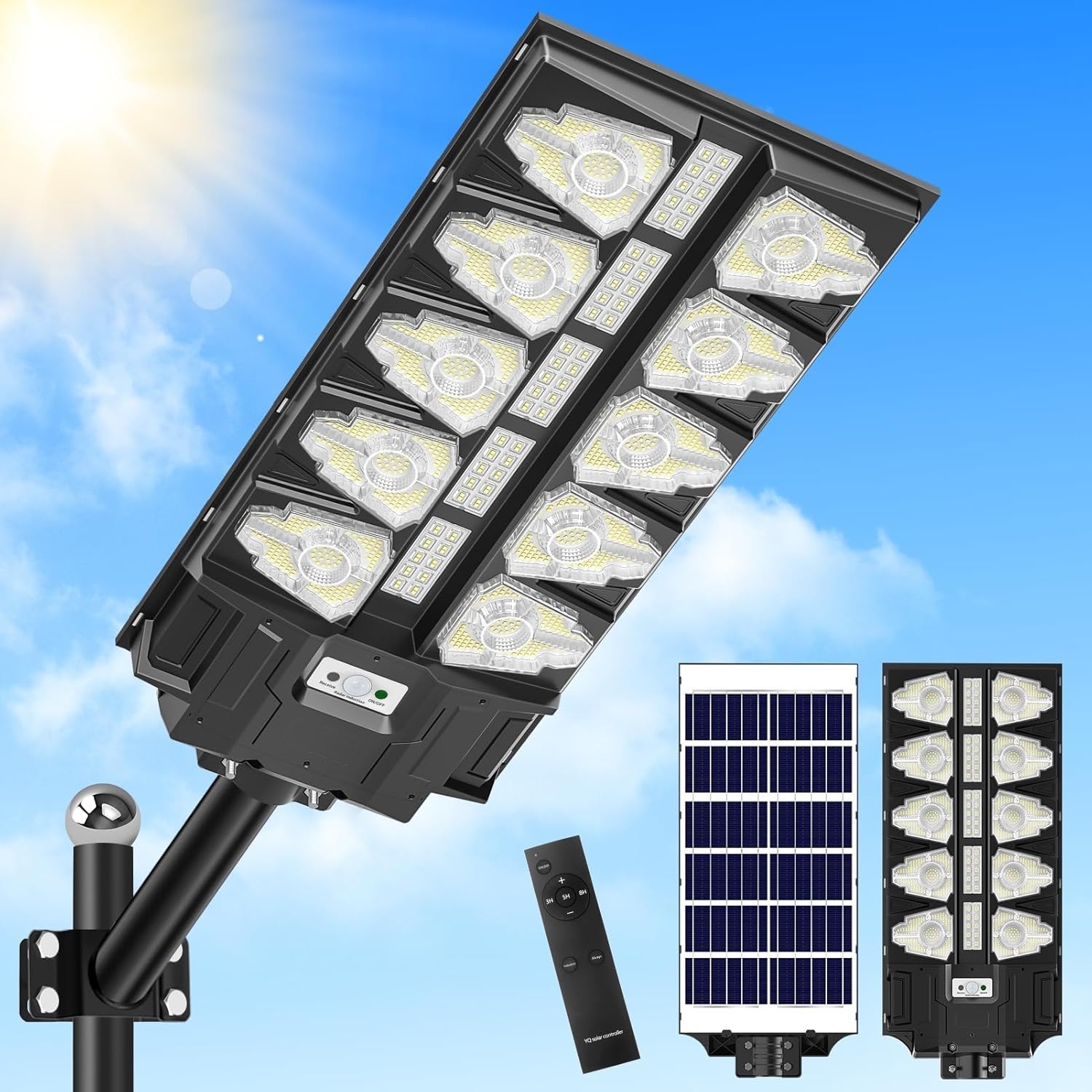 papasbox 6 Stück 2000W LED Solar Straßenlaterne mit Fernbedienung | Straßenlampe 6500K Solarbetriebene mit Bewegungsmelder Sensor | Außen Wegeleuchte im Freien Straßenleuchte