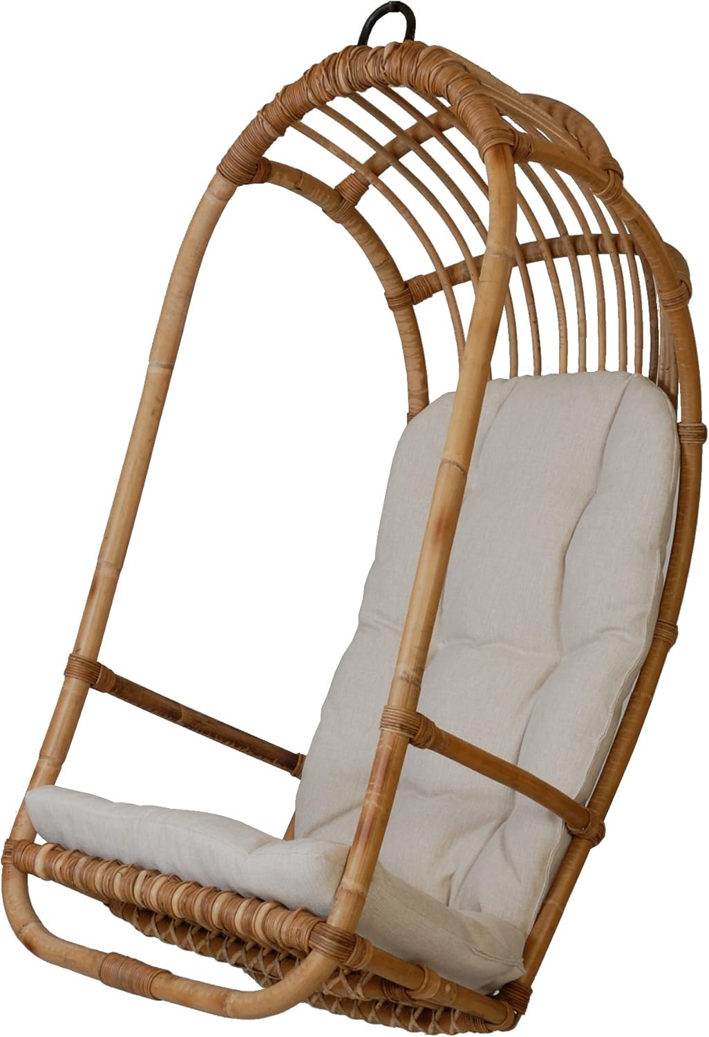 Hängeschaukel/Hängesessel aus ungeschältem Natur-Rattan - Hängekorb naturbelassen mit Polster (Beige) aus Deutscher Fertigung