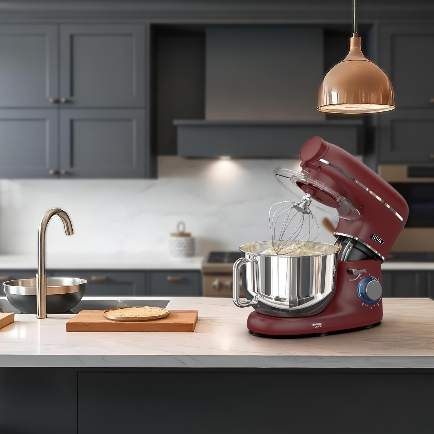 Fentic 6-in-1 Küchenmaschine – 2000W – Mit Fleischwolf, 1,5L Entsafter, Gemüseschneider und Mehr – Knetmaschine mit 6,2L Rührschüssel, Rührhaken, Knethaken, Schlagbesen und Spritzschutz (Schwarz)