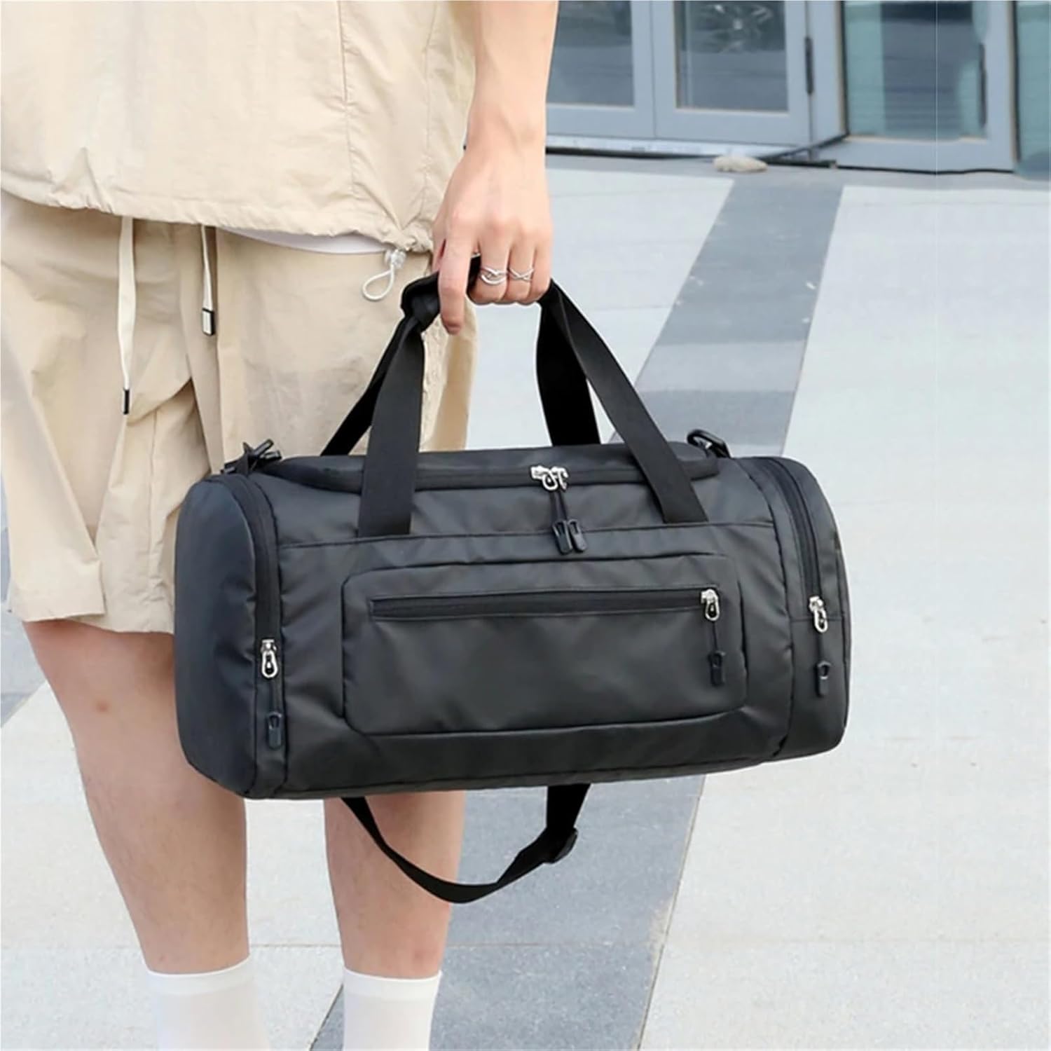Turnbeutel Herren Fitness Tasche Große Kapazität mit Schuhfach und Nasstasche Training Sporttasche für Camping Trekking Wandern Reisen, Schwarz