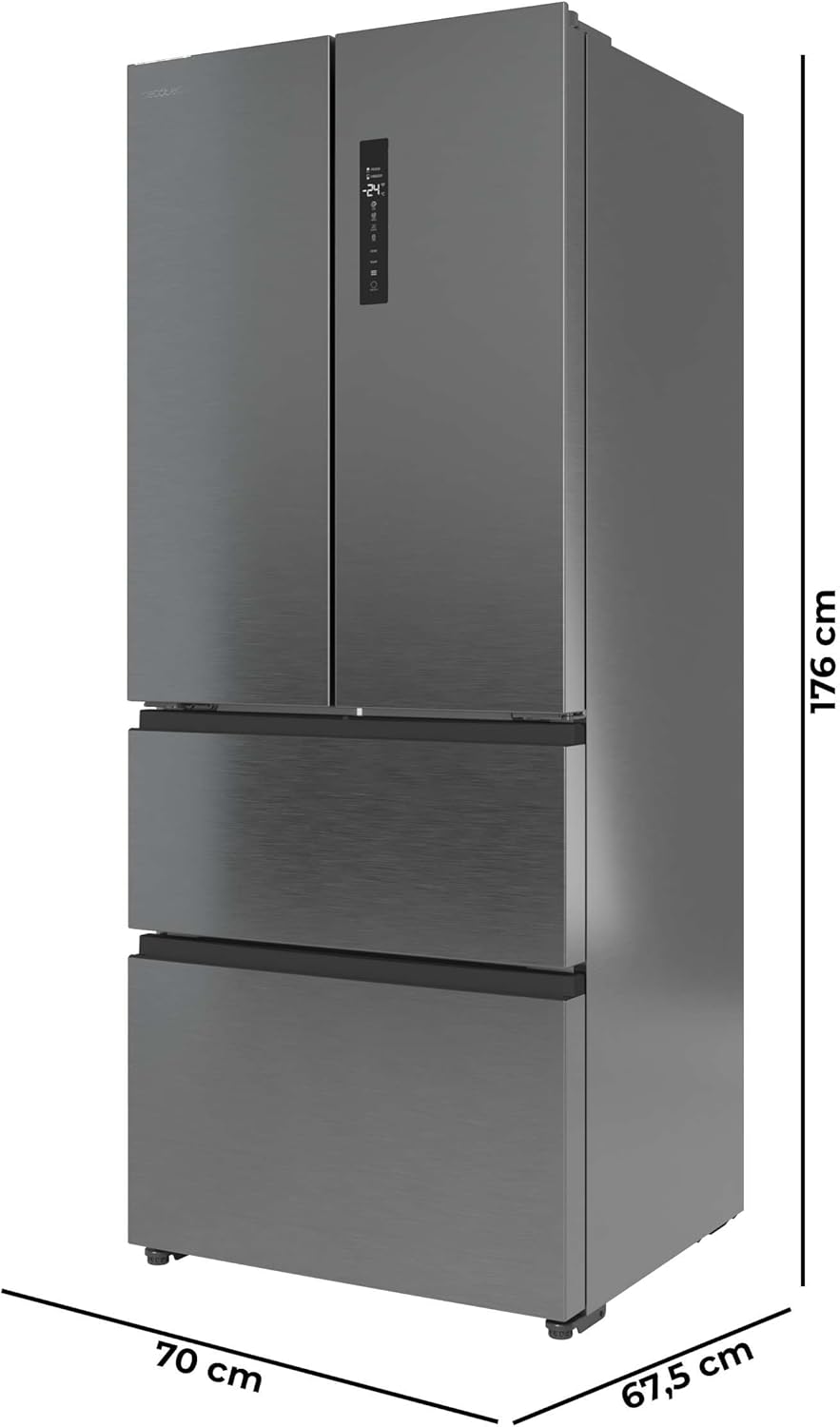 Cecotec Kühlschrank Französische Tür Total No Frost Bolero CoolMarket F2D 403 Inox E, Extra Kapazität Max 403 L, Höhe 170 cm und 70 cm Breite, FreshNessFlexHub Schublade, Inverter-Kompressor