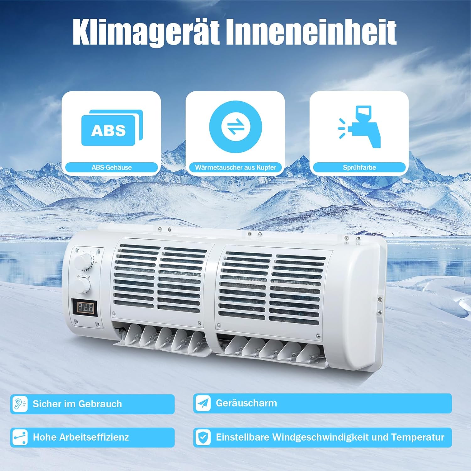 12V Auto Klimaanlage mit LCD Display 100W Auto-Klimaanlagengebläse für Lkw Gabelstapler Wohnmobile und Erntemaschinen Geräuschpegel 65 dB verstellbare Temperaturen 16 bis 30°C