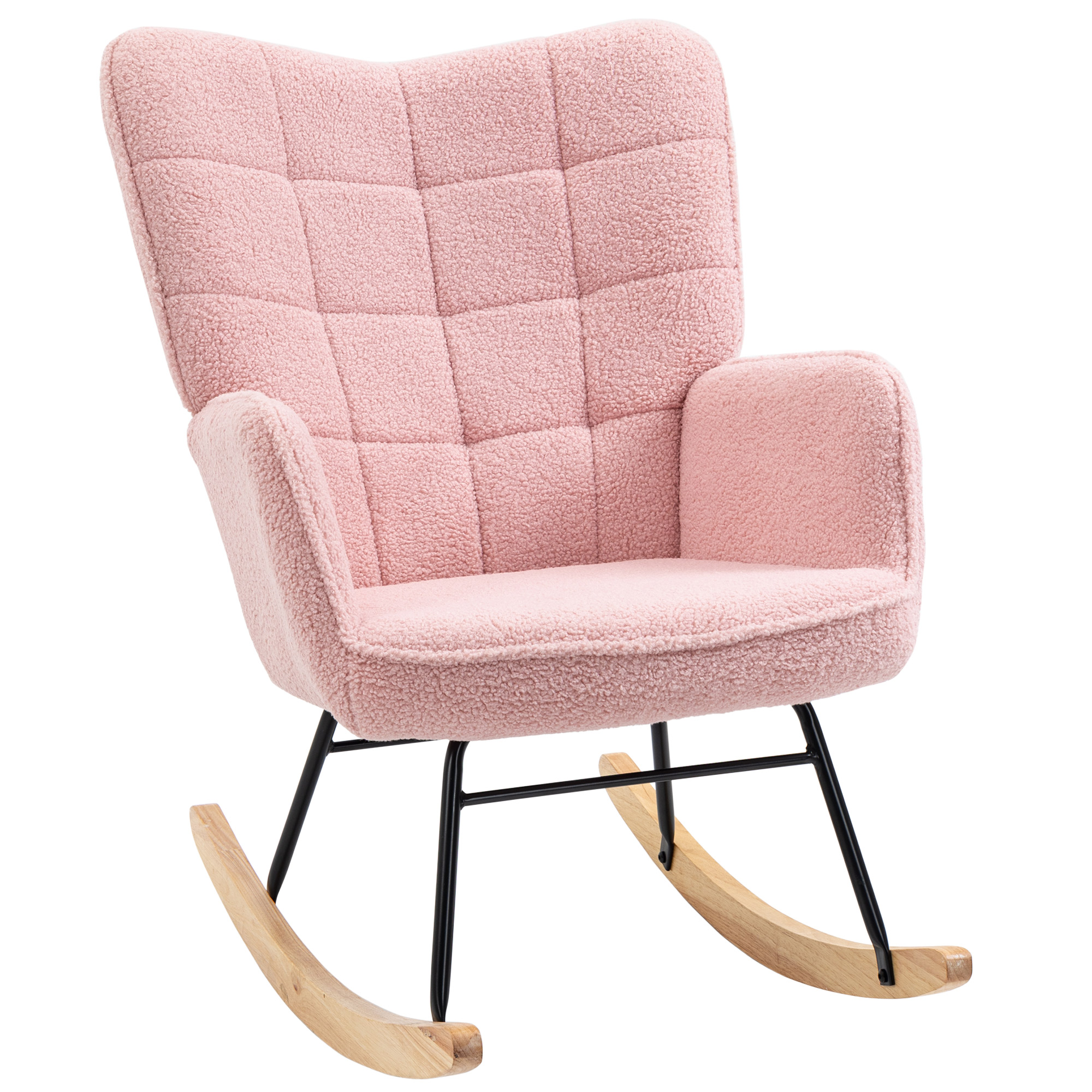 Schommelstoel in retro design, relaxfauteuil, massief hout, roze