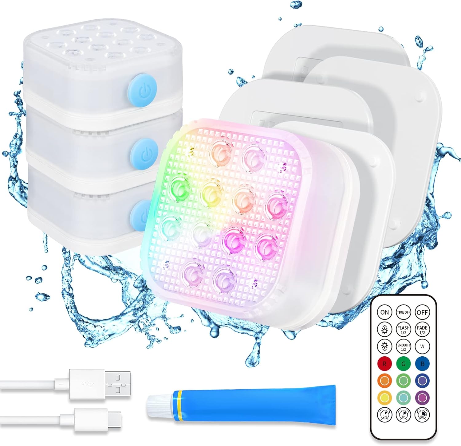 idyl light Wiederaufladbare Unterwasser-Pool-Lichter mit Fernbedienung, wasserdichtes Unterwasser-Ladegerät, batteriebetrieben, gesteuert, 16 farbwechselnde LED mit Magnet