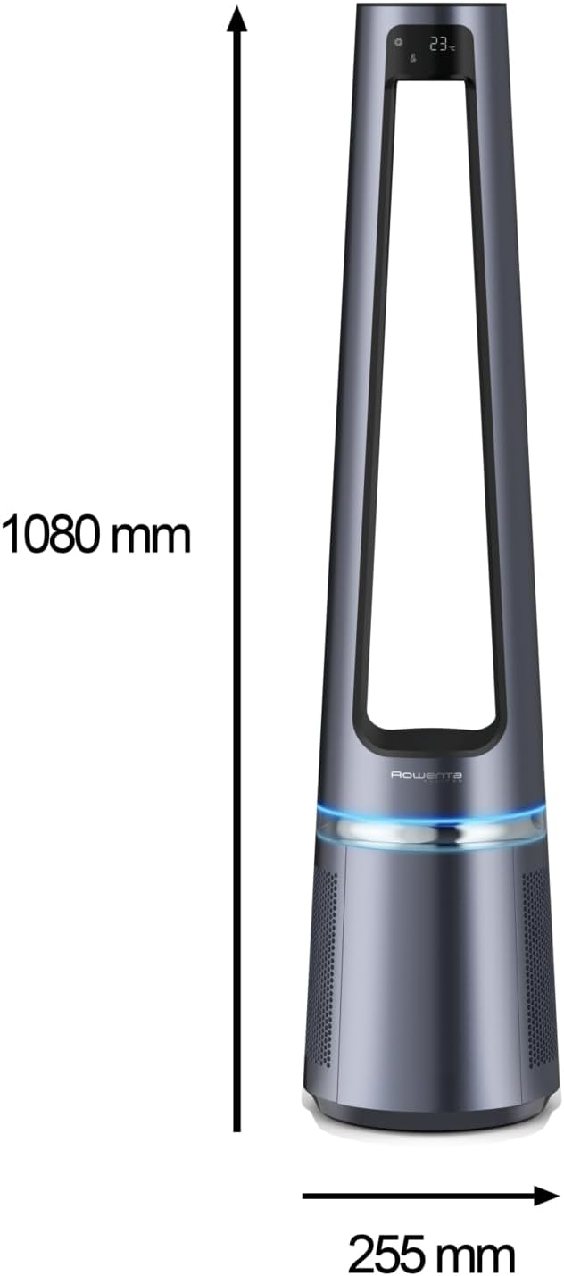 Rowenta QU5062 Eclipse 3in1 Luftreiniger, Heizlüfter, Ventilator, filtert 99,9% der Partikel, für 30 m2 Raumgröße, schnelle Heizung bis zu 35°C, automatischer Tag- und Nachtmodus, Schwarz/Grau