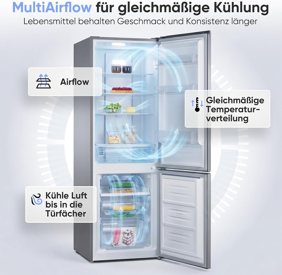 Bomann® Kühlschrank mit Gefrierfach | Energieklasse C | 181cm | NoFrost | 5 Jahre Kompressor-Garantie | Kühl Gefrierkombination No-Frost | Kühlgefrierkombination freistehend | KG 7370 silber