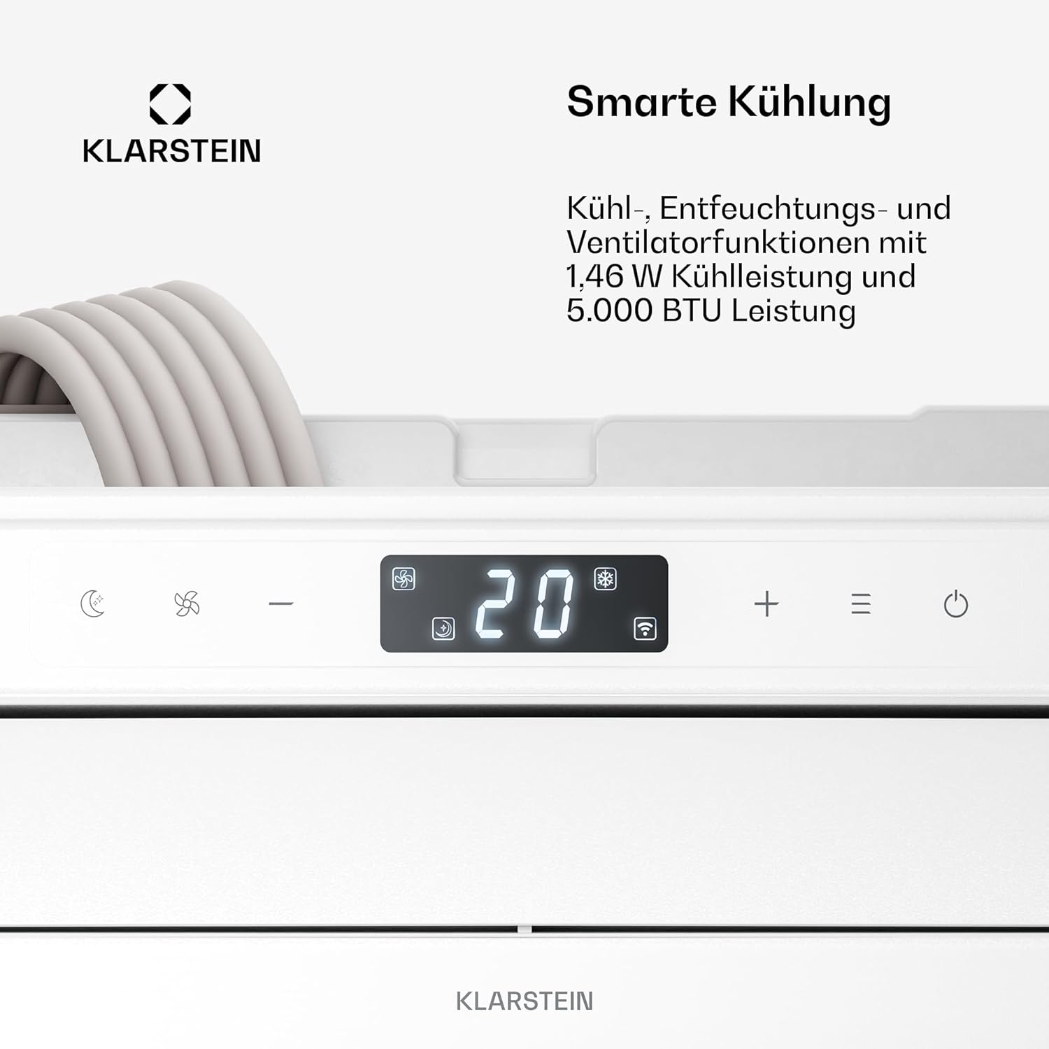 Klarstein Chillavan Mobile Klimaanlage – 5.000 BTU, Für Räume bis 20 m², 3-in-1: Klimaanlage, Luftentfeuchter & Ventilator, Energieeffizienzklasse A, App-Steuerung, Ideal für Wohnmobile
