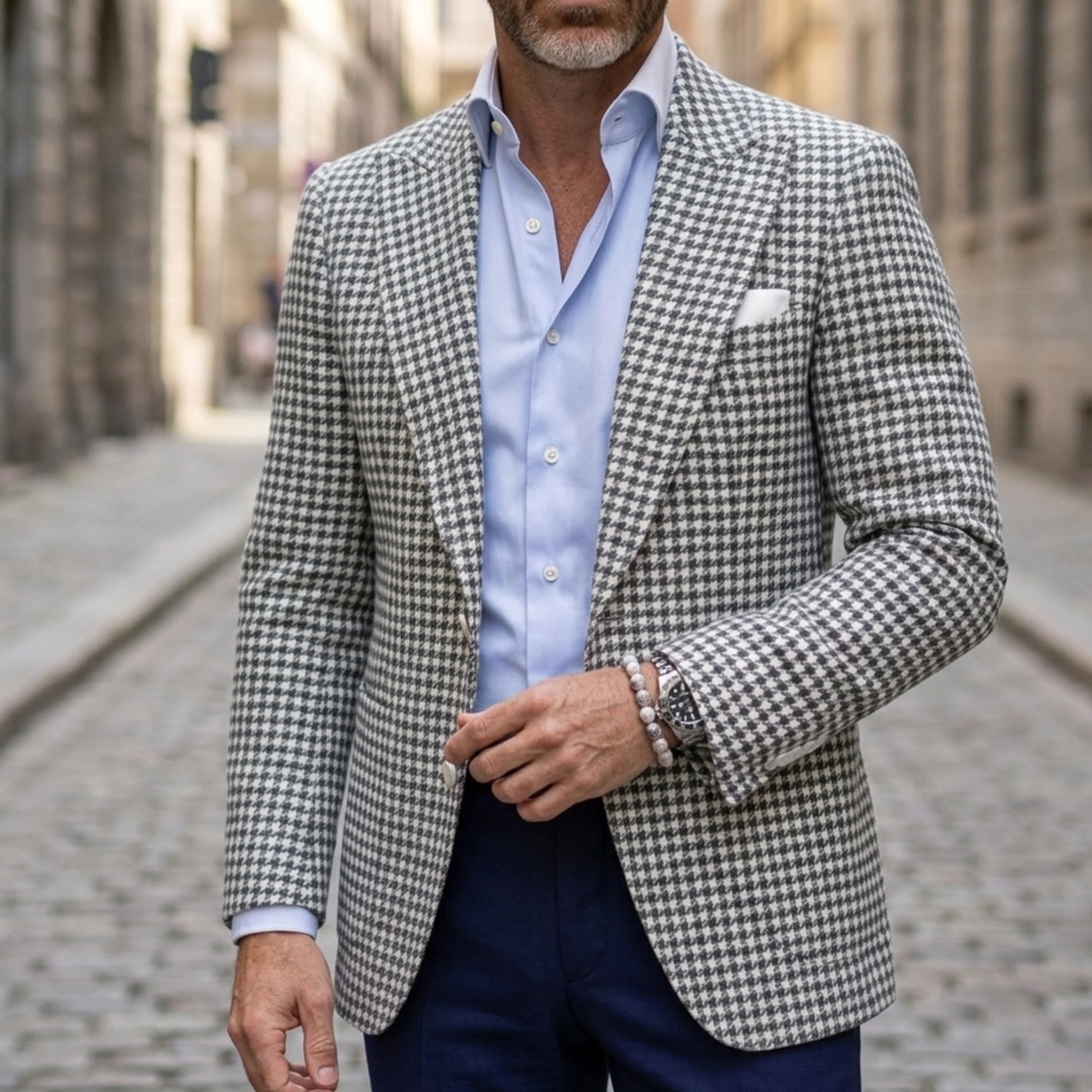 Schmal geschnittener Hahnentritt-Blazer aus Wollmischung f��r Herren