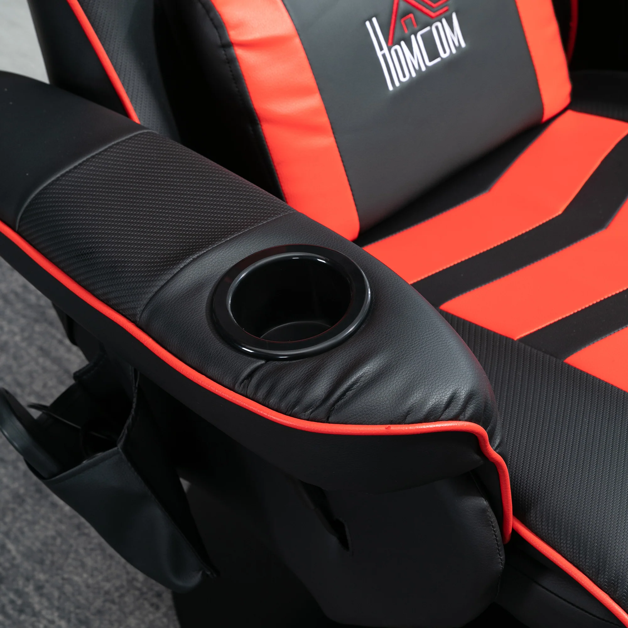 HOMCOM Gaming-stoel met massagefunctie, inclusief voetensteun, ligfunctie, rood + zwart.