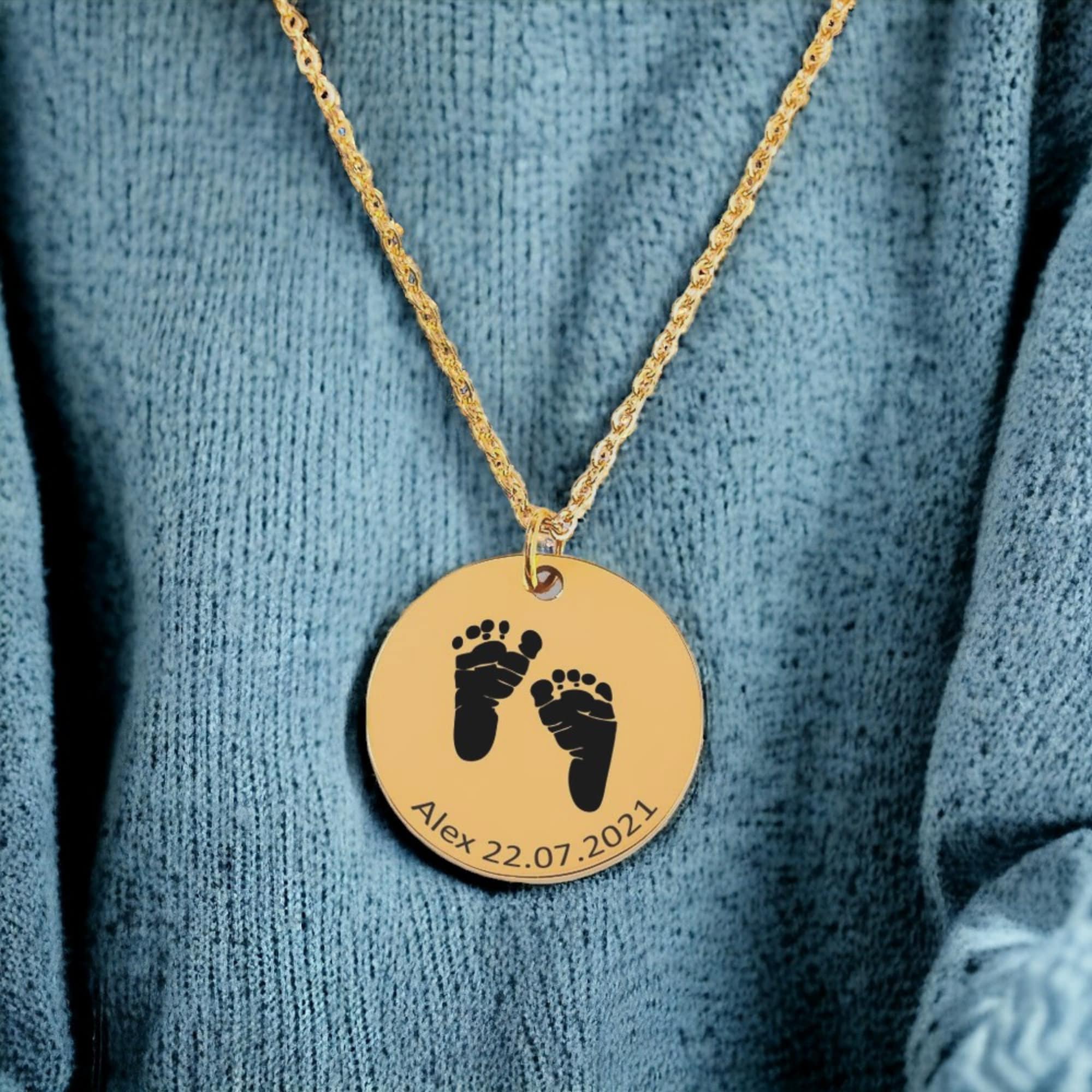 Baby Footprint Necklace, Push Present, Baby Feet Necklace, Baby Name Necklace, First Time Mom Gift