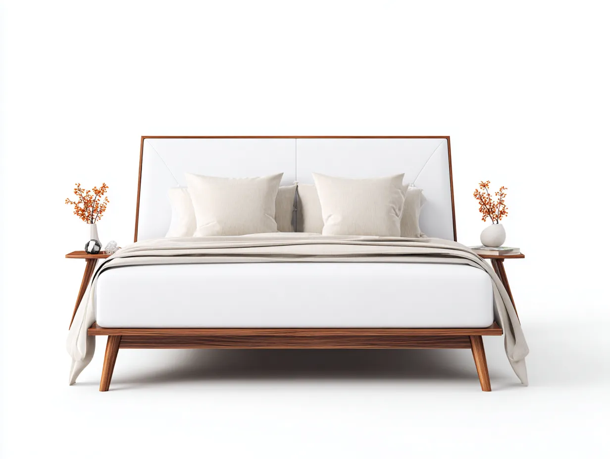 Doppelbett-Holz-Stoff-224x202x102 cm-Weiß-Walnuss-Modern
