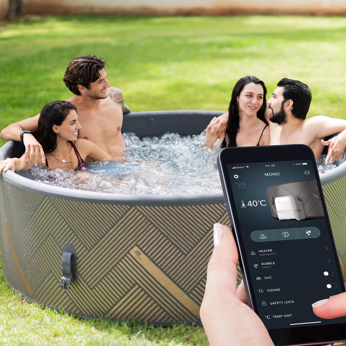 BRAST Whirlpool aufblasbar MSpa | 4-8 Personen | viele Modelle rund und eckig | Ø 125-224cm | In- Outdoor Pool | bis zu 144 Massagedüsen | inkl. Aufblasfunktion Abdeckung Timer Heizung | Mono 8