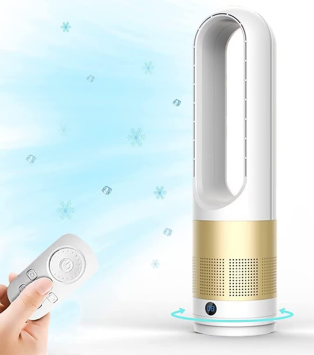 Moderner Turmventilator ohne Flügel, 40 W, natürliche Windkühlung, 80 ° Oszillation mit Fernbedienung, 8 Geschwindigkeitsstufen, 8 Stunden Timer, LED-Anzeige, leise