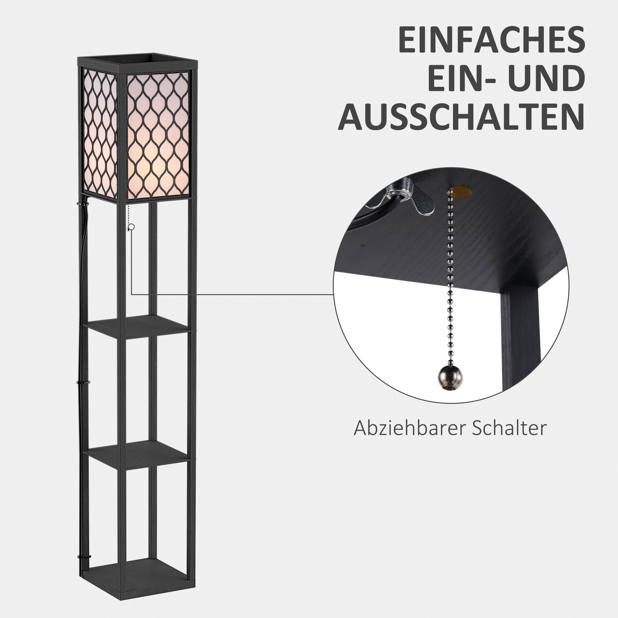 ? staande lamp met planken | Vloerlamp | 40?W | hout | 26 x 26 x 160 cm | Zwart | Aosom.de
