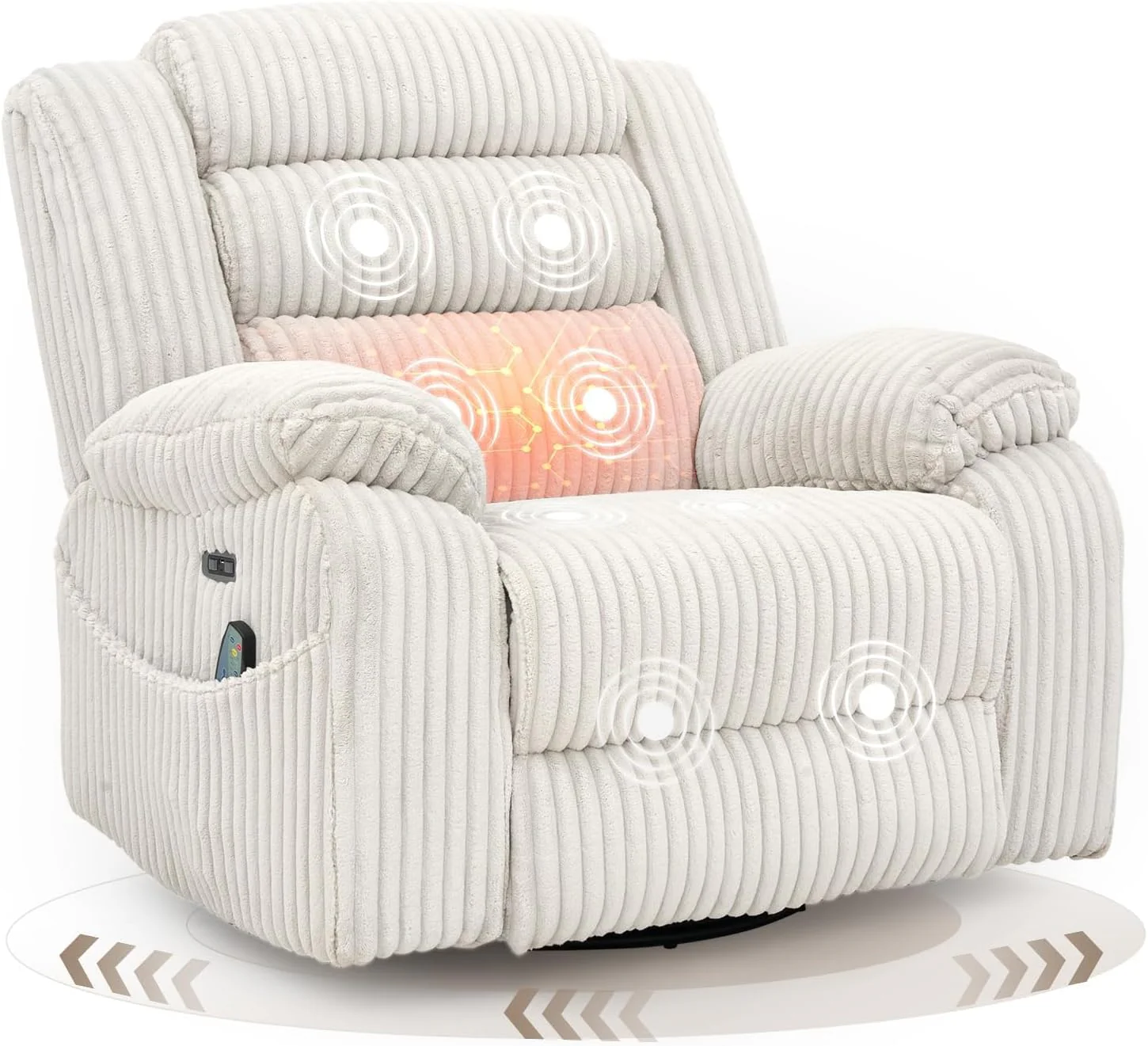 Electric rotary rocker lounge chair for adults with massage and calories. USB and C charging ports