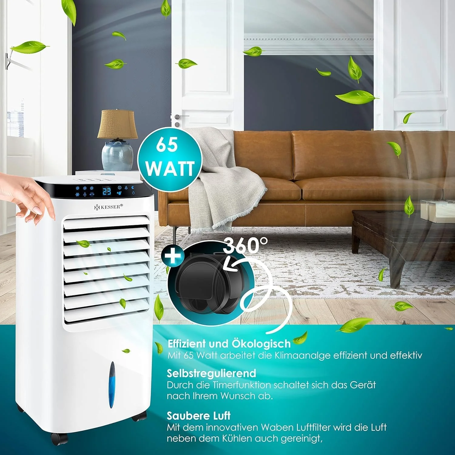 KESSER 4-in-1 Mobiele Airco | Afstandsbediening | Klimaatregelaar | Ventilator Airconditioning | Timer | 3 Niveaus | Ionisator Luchtbevochtiger | Luchtkoeler |