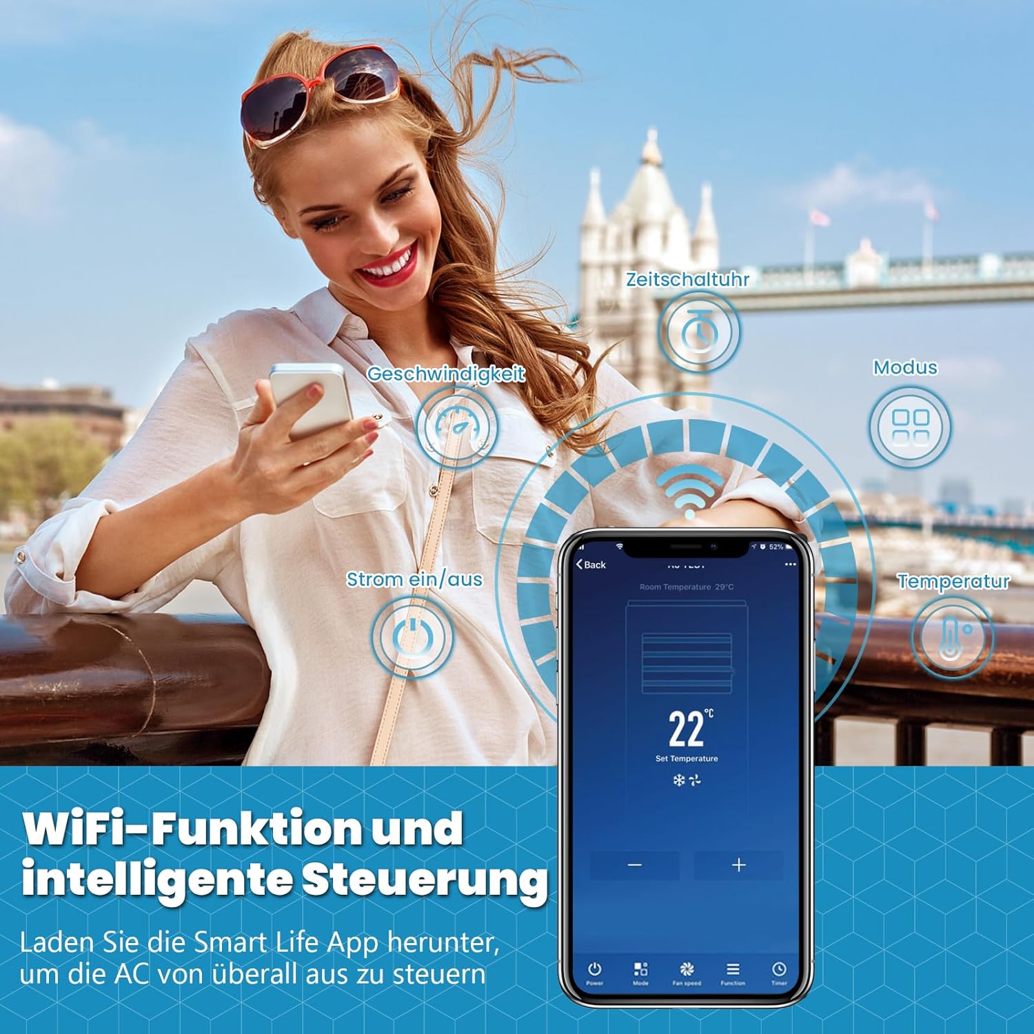 GOPLUS Mobile Klimaanlage mit Abluftschlauch 9000 BTU, Kühlen & Ventilieren & Entfeuchten 42L/Tag & Heizen & Schlafmodus, für Räume bis 60 m³(20 m²), App/Fernsteuerung, inkl. komplettes Fenster-Kit