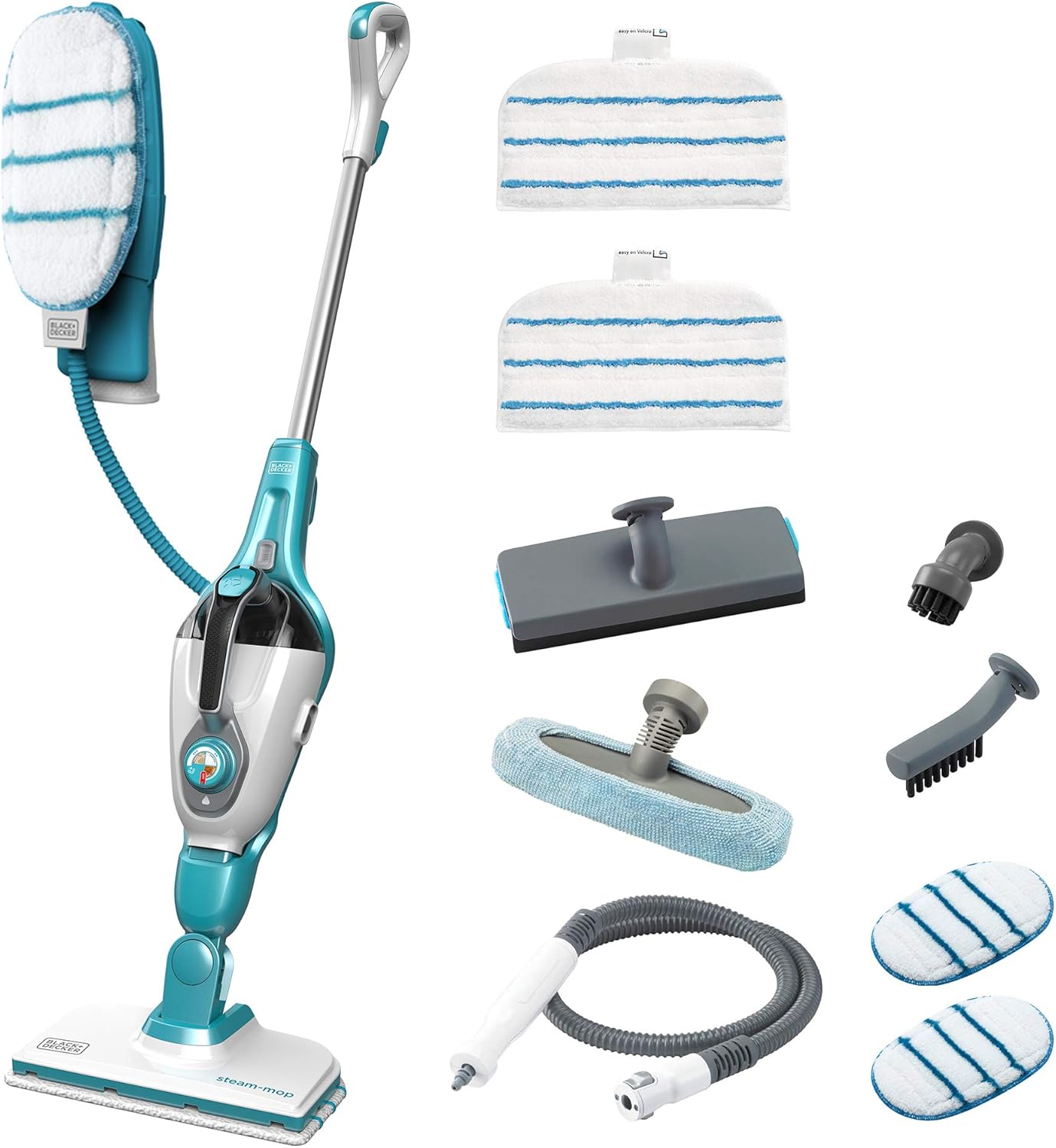 Black+Decker 15-in-1 Dampfbesen Steam-mop (mit Steamitt Dampfhandschuh zur Oberflchenreinigung, AutoSelect für richtige Menge Dampf, 180° drehbarer Reinigungsfu, inkl. 15-tlg Zubehr)