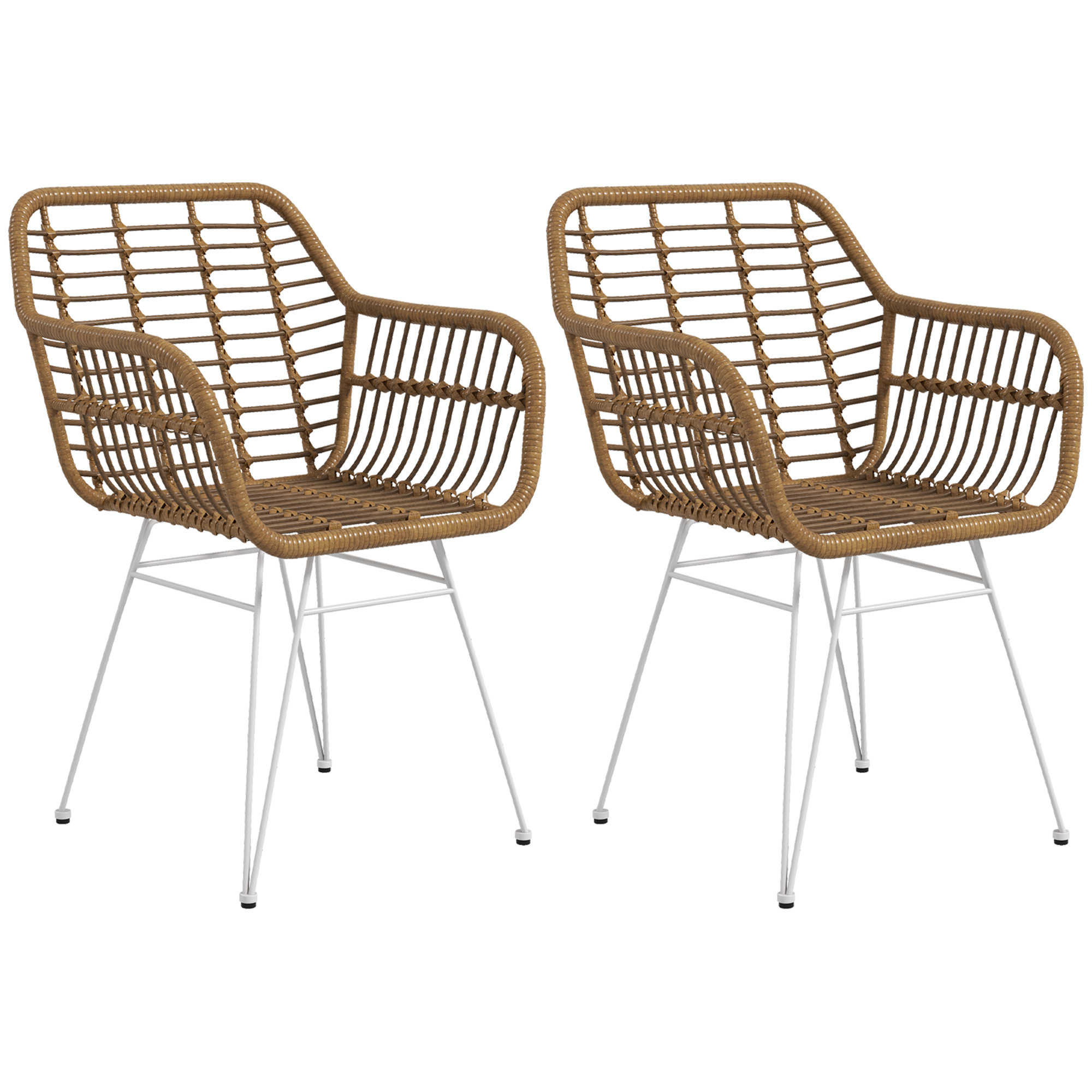 2-delige set stoelen in Boho-stijl, keukenstoelen, PE-Rattan, 56 x 60 x 79 cm, Natuur + Wit