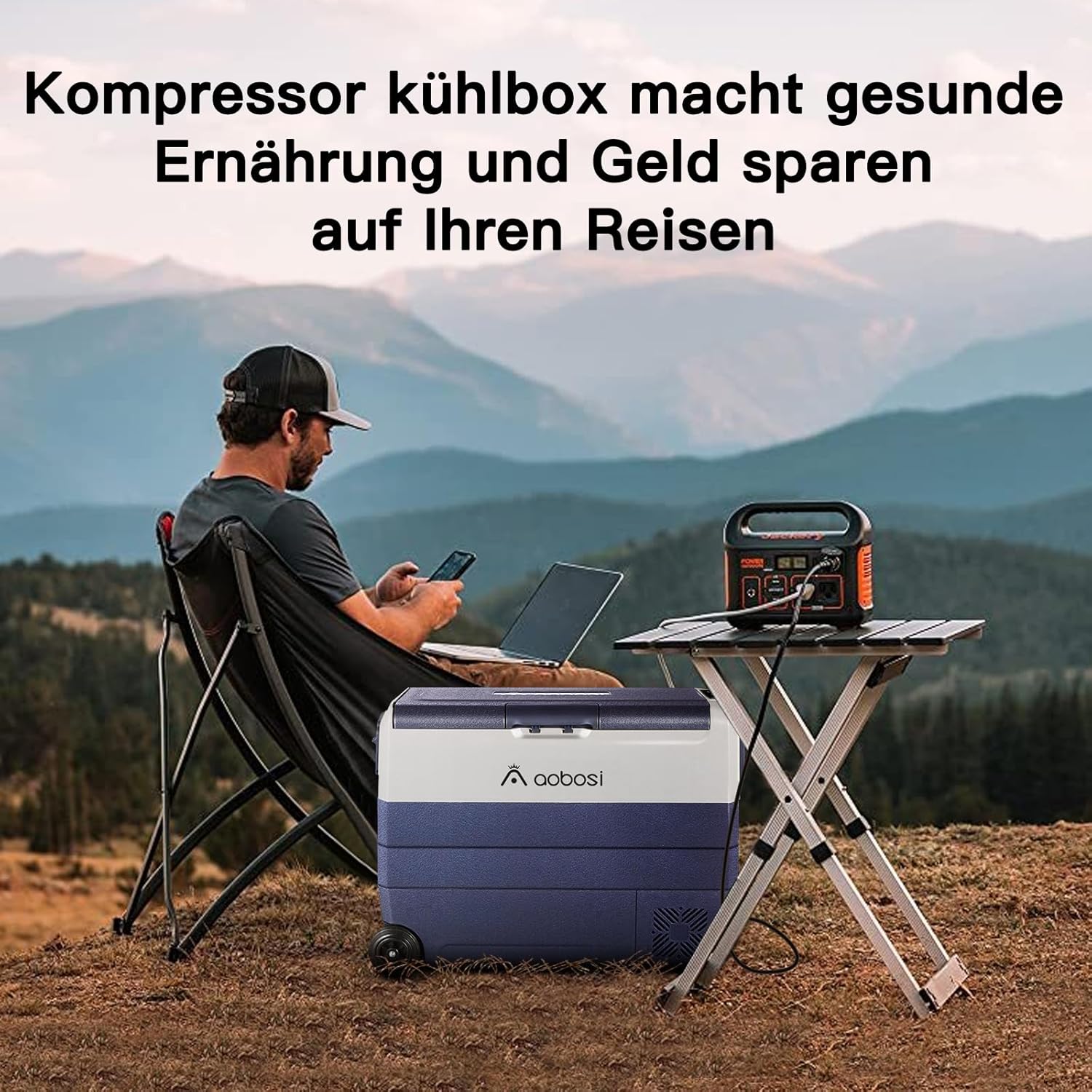 AAOBOSI Compressor Cool Box 36 L, Cool Box Car with WiFi App Control, 12/24 V and 100-240 V Electric Cool Box, up to -20 °C for Car, Truck, Boat, Motorhome, Camping, Double Zone