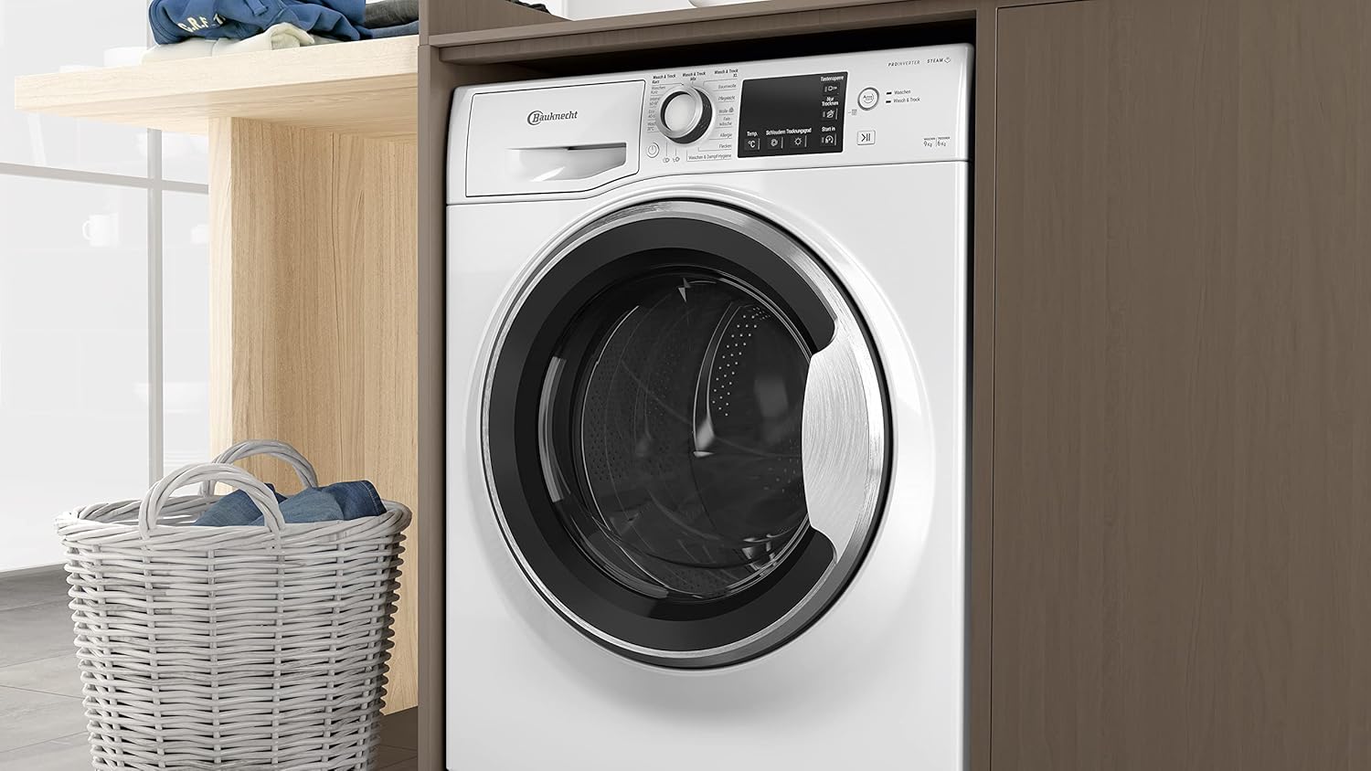 Bauknecht WATK Sense 96 41 N Waschtrockner/ 9/6 kg Waschen/Trocknen/Active Care Wash  und  Dry Technologie/Flecken 20° / Dampf-Programm/Wolle-Programm/Nachlegefunktion/PRO-Inverter Motor, Weiß