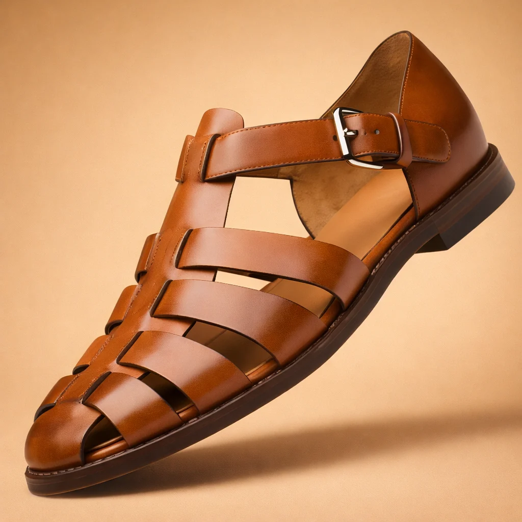 Herren Sandalen mit Riemen | Klassische Sommerschuhe f��r M?nner | Bequeme und atmungsaktive Riemensandalen f��r den Alltag