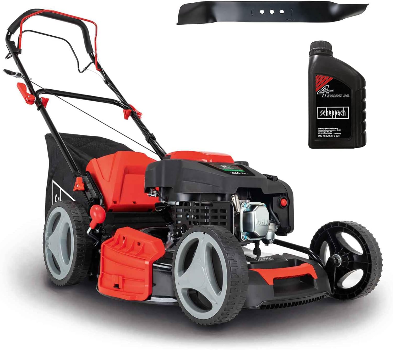 Scheppach Benzin Rasenmäher MS225-53 mit Radantrieb | 53cm Schnittbreite | 65L Fangbox | Höhenverstellung 7 Stufen | Seitenauswurf & Reinigungsfunktion | Mulchmäher | inkl. Motoröl & Ersatzmesser