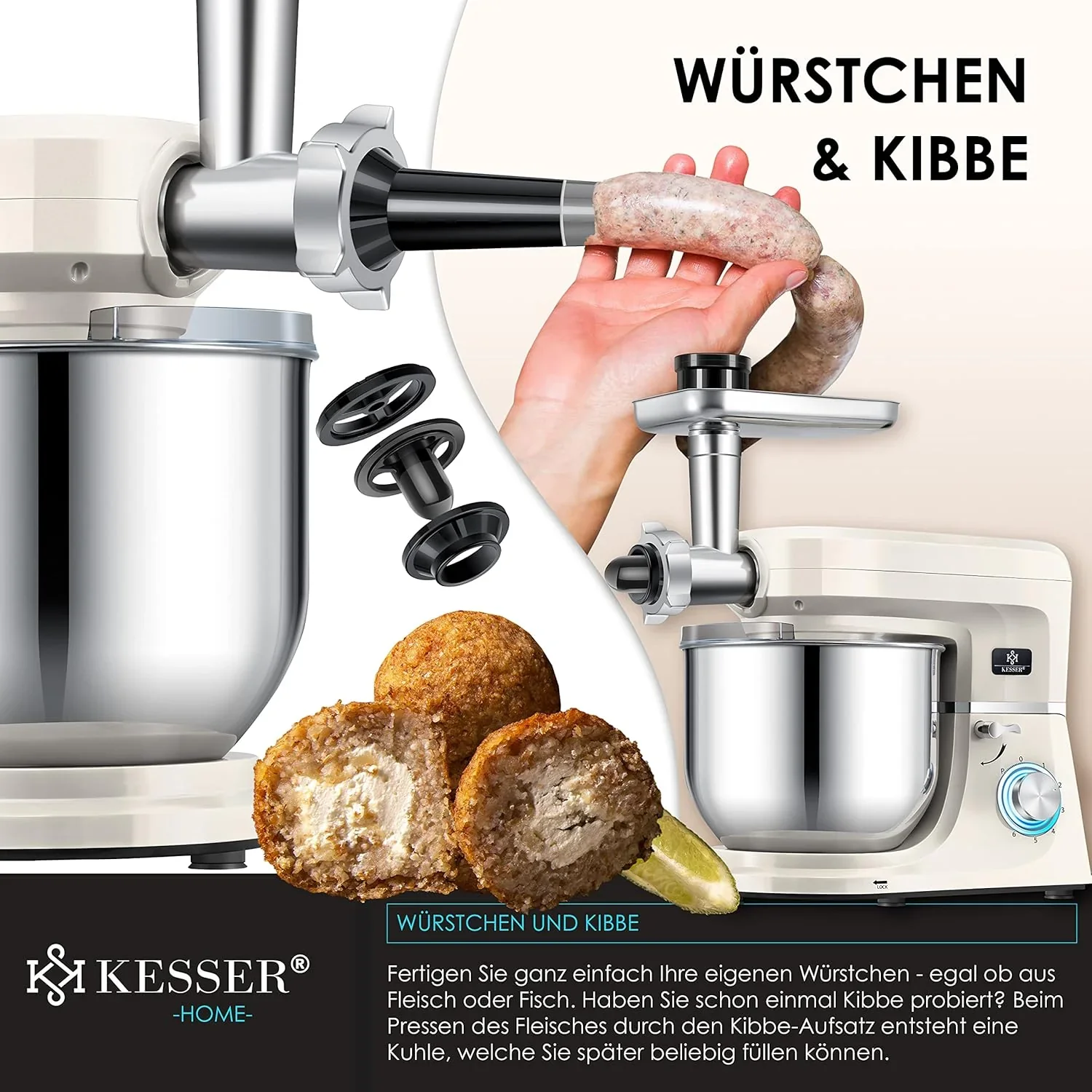 KESSER? 3 in 1 Universal K��chenmaschine K-KM 3000 mit Fleischwolf Knetmaschine Multifunktionale R��hrmaschine 5,5L Sch��ssel mit 3 R��hrwerkzeuge, 1,5L Entsafter, Zubeh?r-Set, Pasta & Geb?ckformen