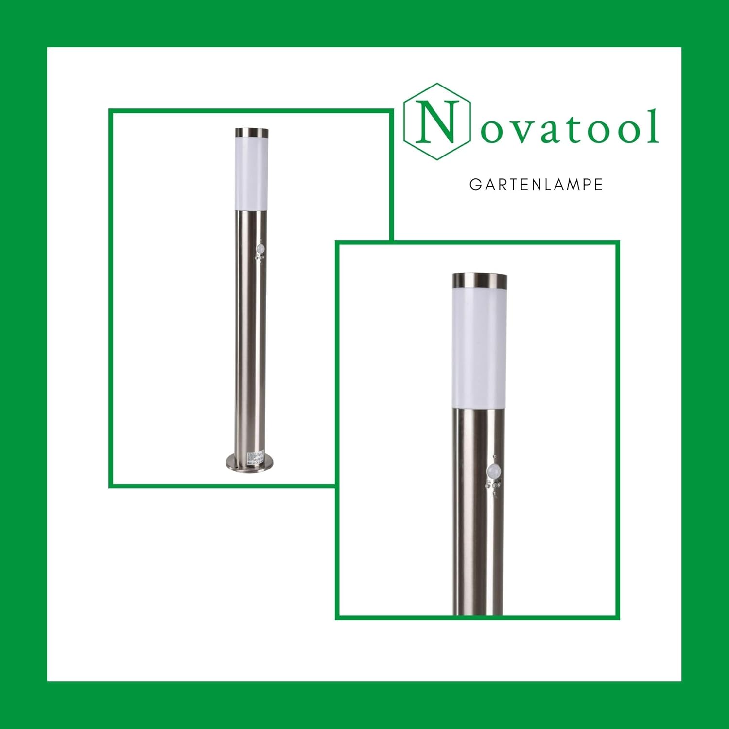 Novatool 4X Wegeleuchte I 80 cm I mit Bewegungsmelder I Edelstahl I IP44 I E27 Sockel I Wegebeleuchtung aussen Aussenleuchten Garten Standleuchte Terassenleuchte Gartenleuchte stehend