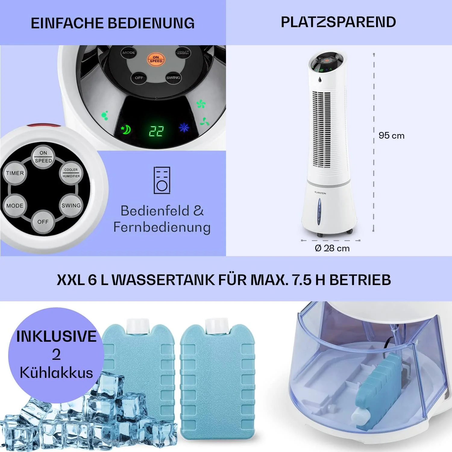Klarstein 4-in-1: Slimme luchtkoeler, ventilator, luchtbevochtiger & ionisatie I 6 L watertank, oscillatie, 30 W, 210 m3/u, timer I Klimaatregelaar zonder afvoerslang, Mobiele airconditioner, Zwart-ros��goud