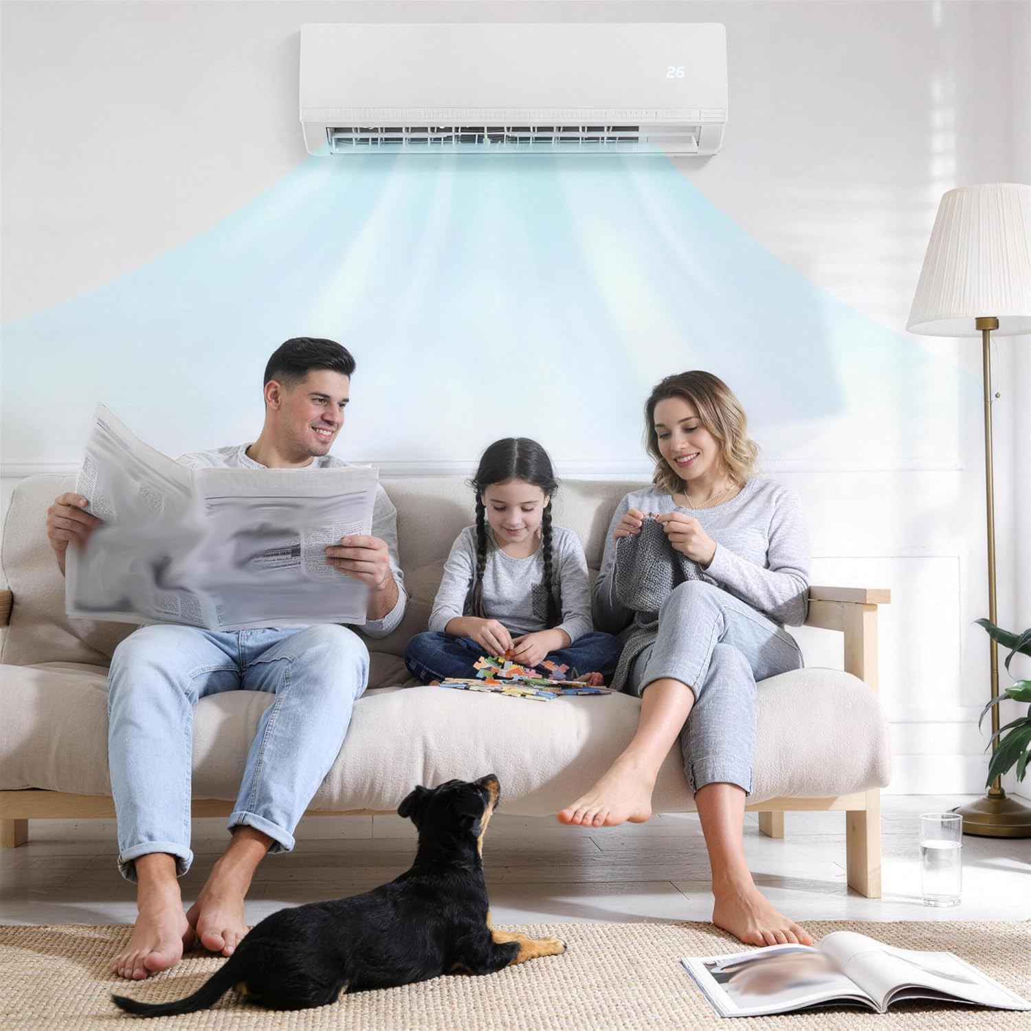 Aire Acondicionado Mural De 9000 Btu, Sistema Split 5 En 1 con Calefacción, Refrigeración, Deshumidificación, Ventilador, Purificador De Aire, Eficiencia Energética A++, Unidad De Bomba De Calor