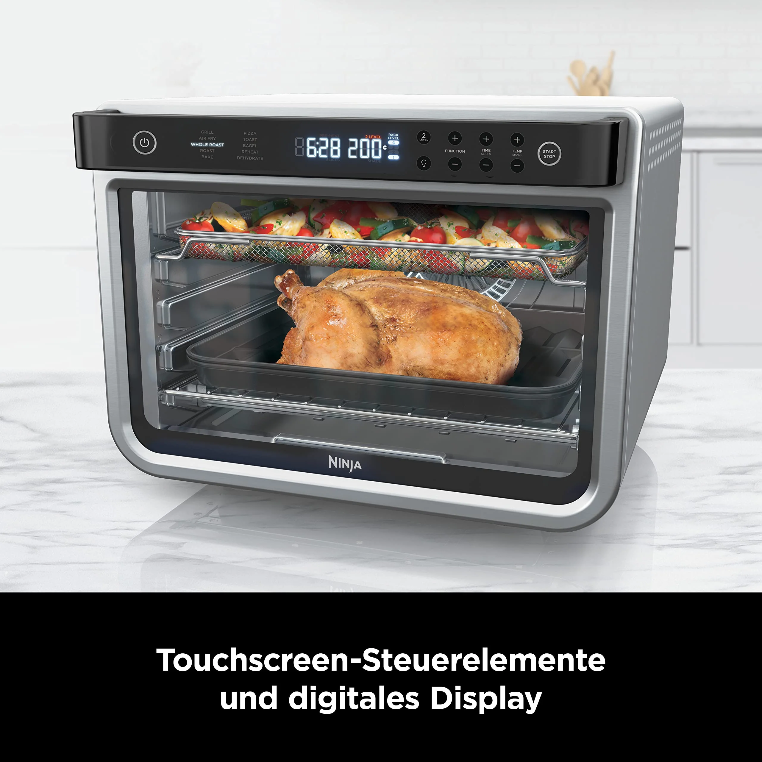 2025 Ninja Foodi 10-in-1 multifunctionele oven, draagbare mini-oven voor aanrecht, multifunctionele oven met 10 kookfuncties; Air Fry, Roosteren, Grillen, Bakken en meer, zilver/zwart DT200EU