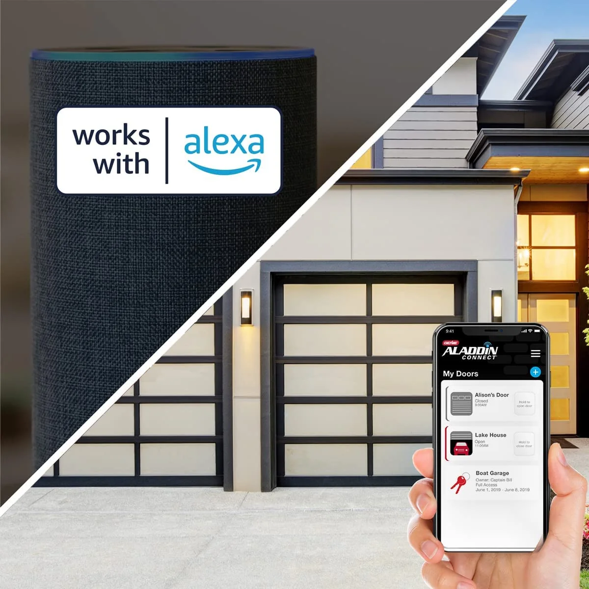 Genie 6172H O Smart Wall Mount Garage Door Opener with Aladdin Connect, Space Saving Design, Quiet 24v DC Motor