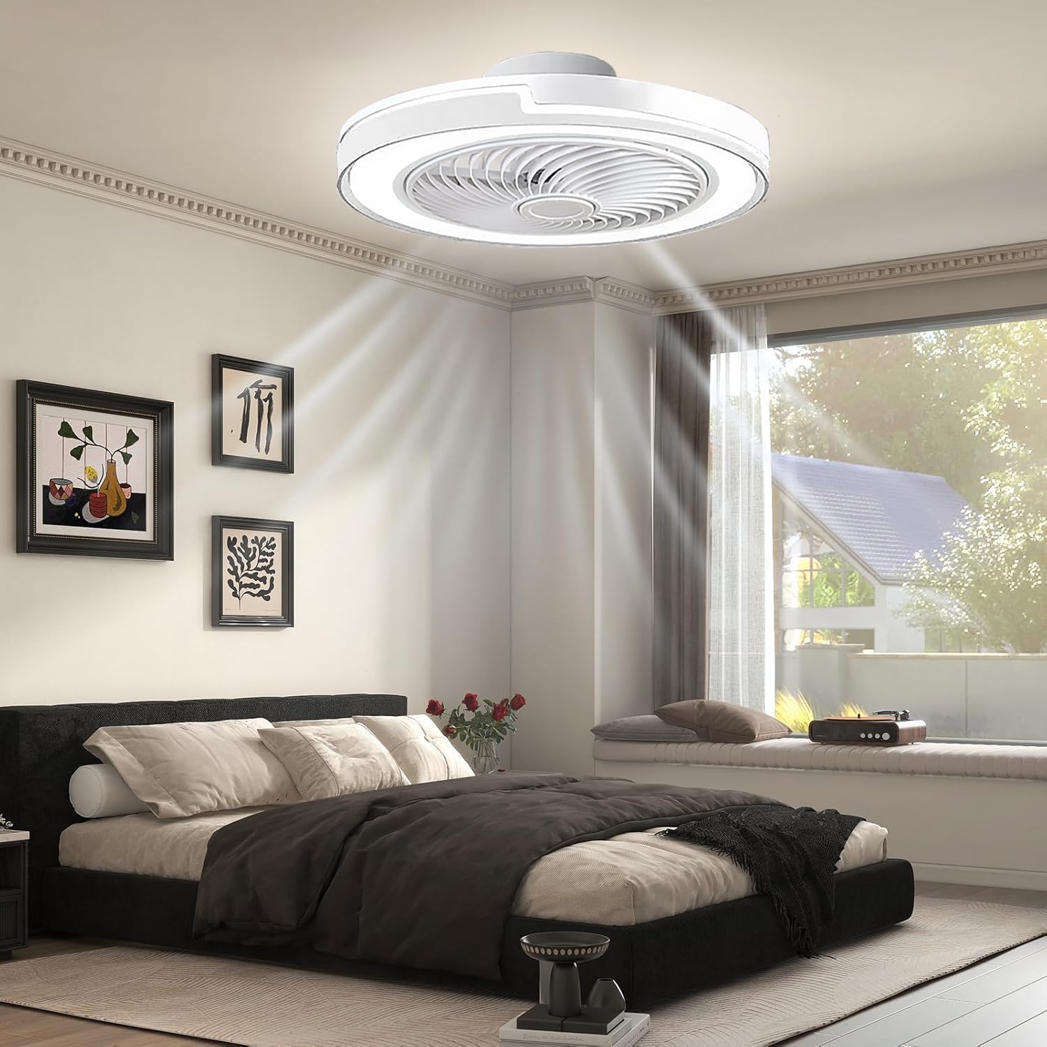 50cm Moderne Ventilateur Plafond Silencieux avec Lumiere, Dimmable LED Plafonnier Ventilateur Lampe avec Telecommande,6 Vitesse du vent,3 Température(3000K-6500K), pour Chambre,Salon,Cuisine,Minuterie