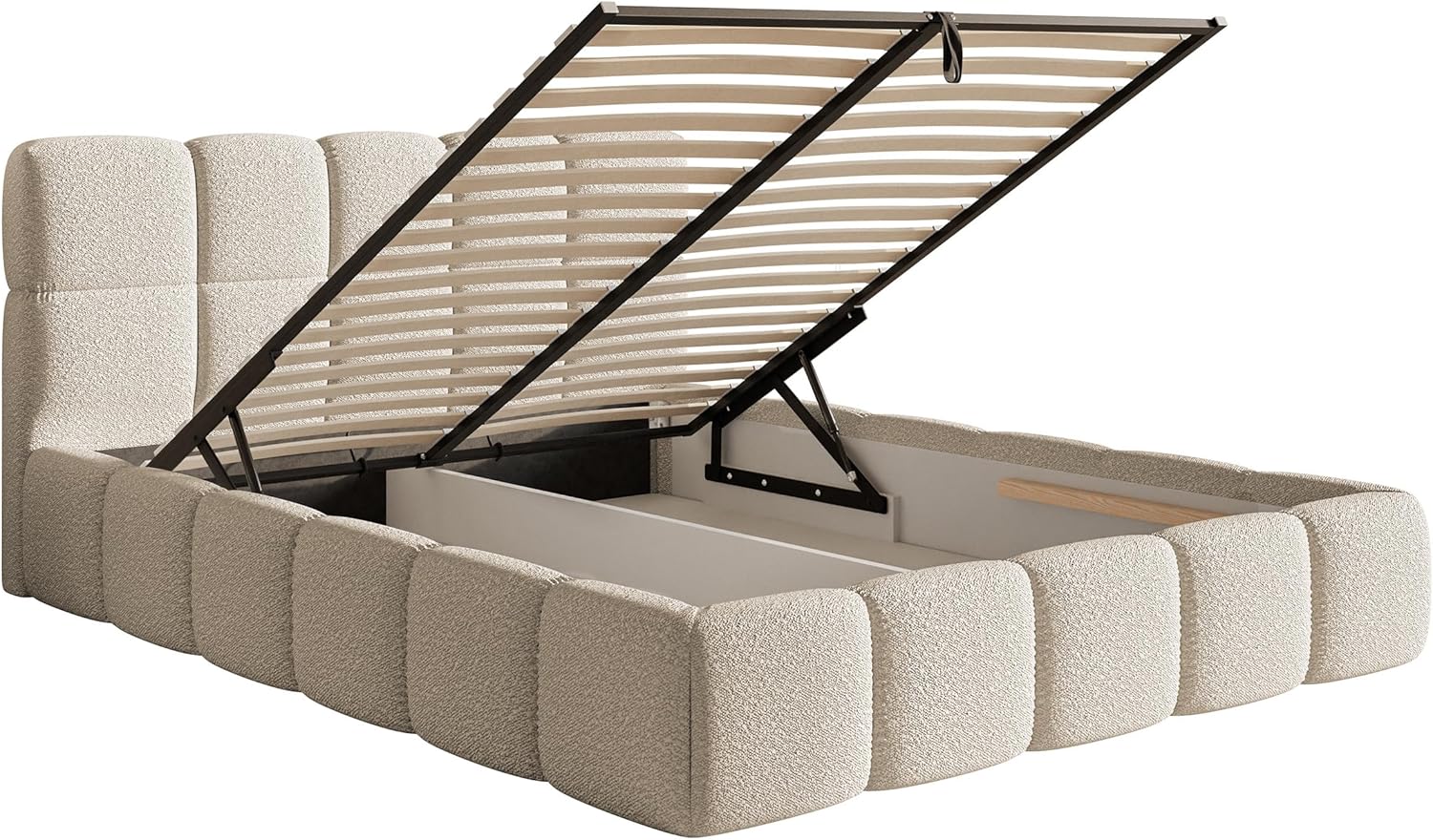 Selsey Bett Polsterbett Mit Stauraum Bettkasten 180 x 200 cm Boucle Gewebe Reißfest Cloudy Hellbeige