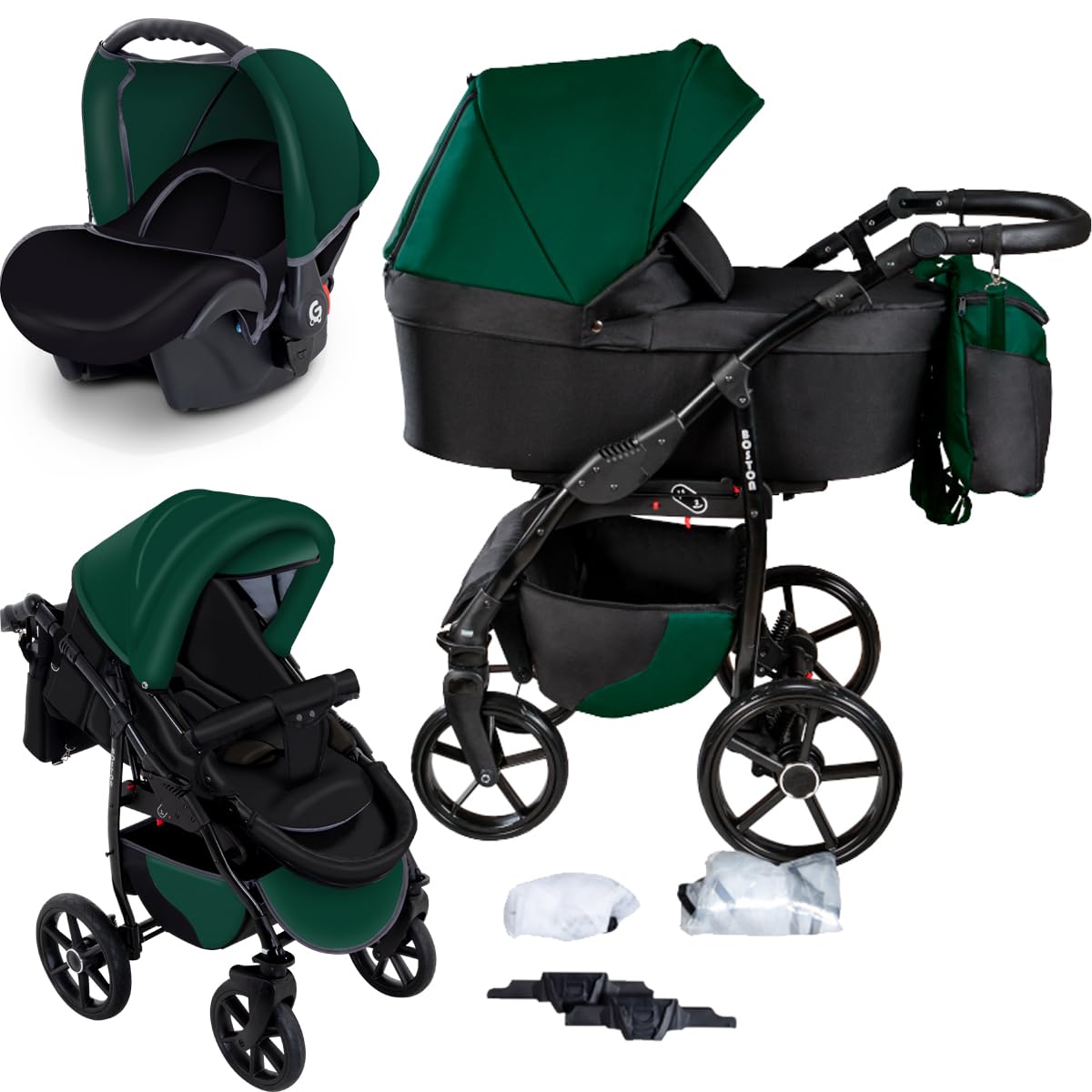 GaGaDumi Boston Kinderwagen 3 in 1 Komplettset mit Autositz - Kombikinderwagen mit großen Rädern - TÜV-zertifiziert - Baby Stroller Set - für Neugeborene und Kleinkinder Grau Jeans