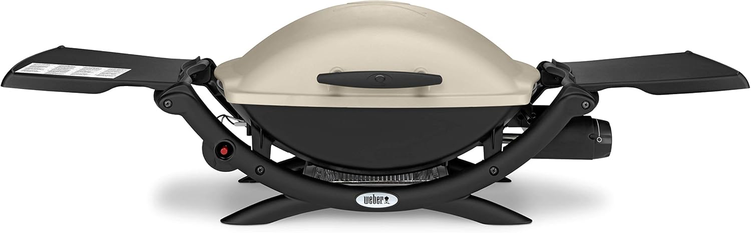 Weber Q2000 Gasgrill, 54 x 39cm Grillfäche, portabler BBQ Grill, 1 Brenner, mit ausklappbaren Seitentischen, 2-geteilter porzellanemaillierter Guss-Grillrost - Titanium (53060079)