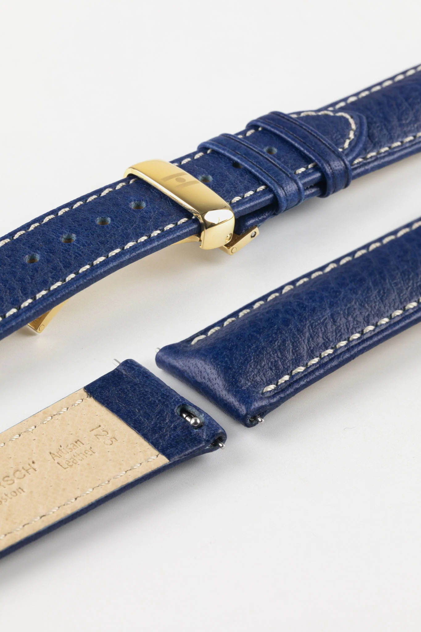 Hirsch BOSTON Quick-Release Buffalo Calfskin Leather Watch Strap in BLUE