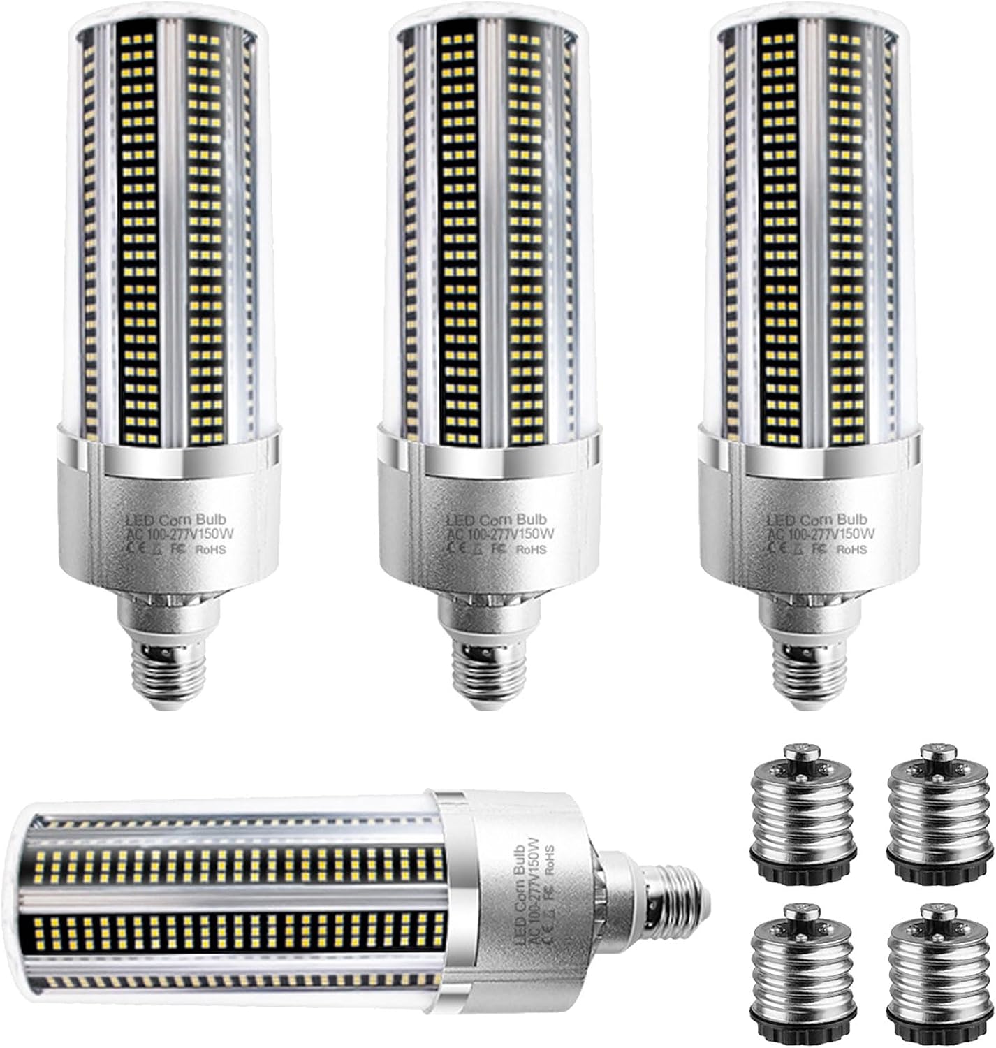 LED-Mais-Glühbirne, 150 W, 19500 lm, E26/E27-Sockel, mit E39/E40-Mogul-Sockel-Adapter, großflächige LED-Glühbirnen für Innen- und Außengarage