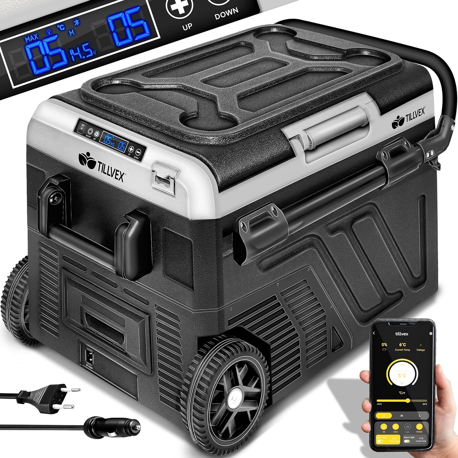 tillvex Glacière à Compresseur | Congélateur Electrique avec Contrôle WiFi-APP, Port USB, 12/24 V 230V | Réfrigérateur jusqu'à -20 °C pour Voiture, Camion, Bateau, Camping-Car, Camping (Gris, 50 L)