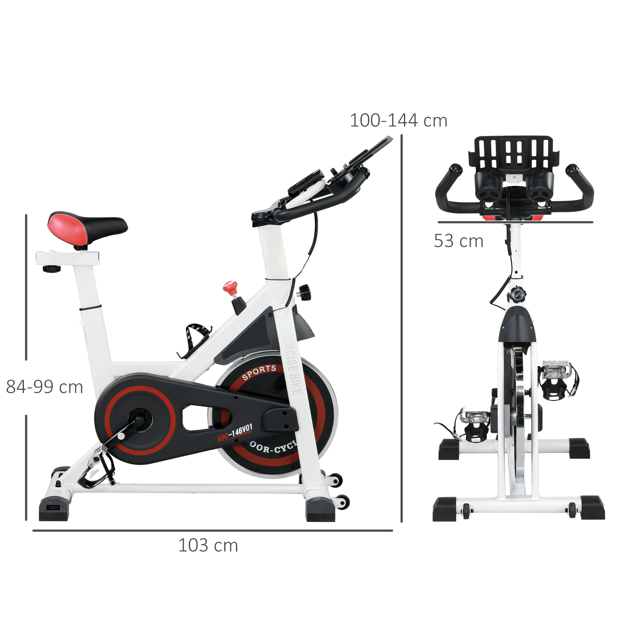 HOMCOM Ergometer, Verstelbare Weerstand, tot 120 kg, Staal, L103xB53xH100-114cm, Wit/Zwart