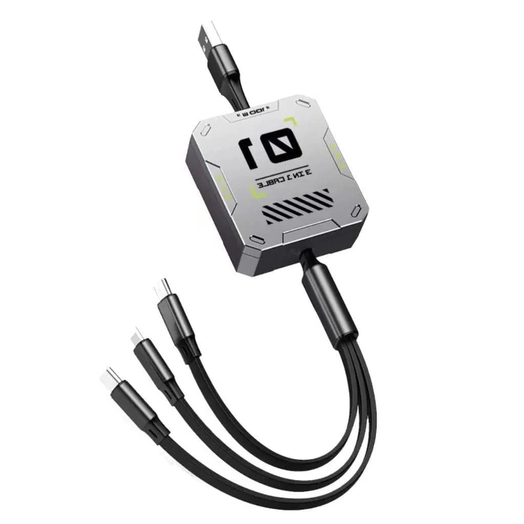 3-in-1 Retractable USB Cable 60W Fast Charging & Data Sync for Lightning, Android, and Type-C Devices