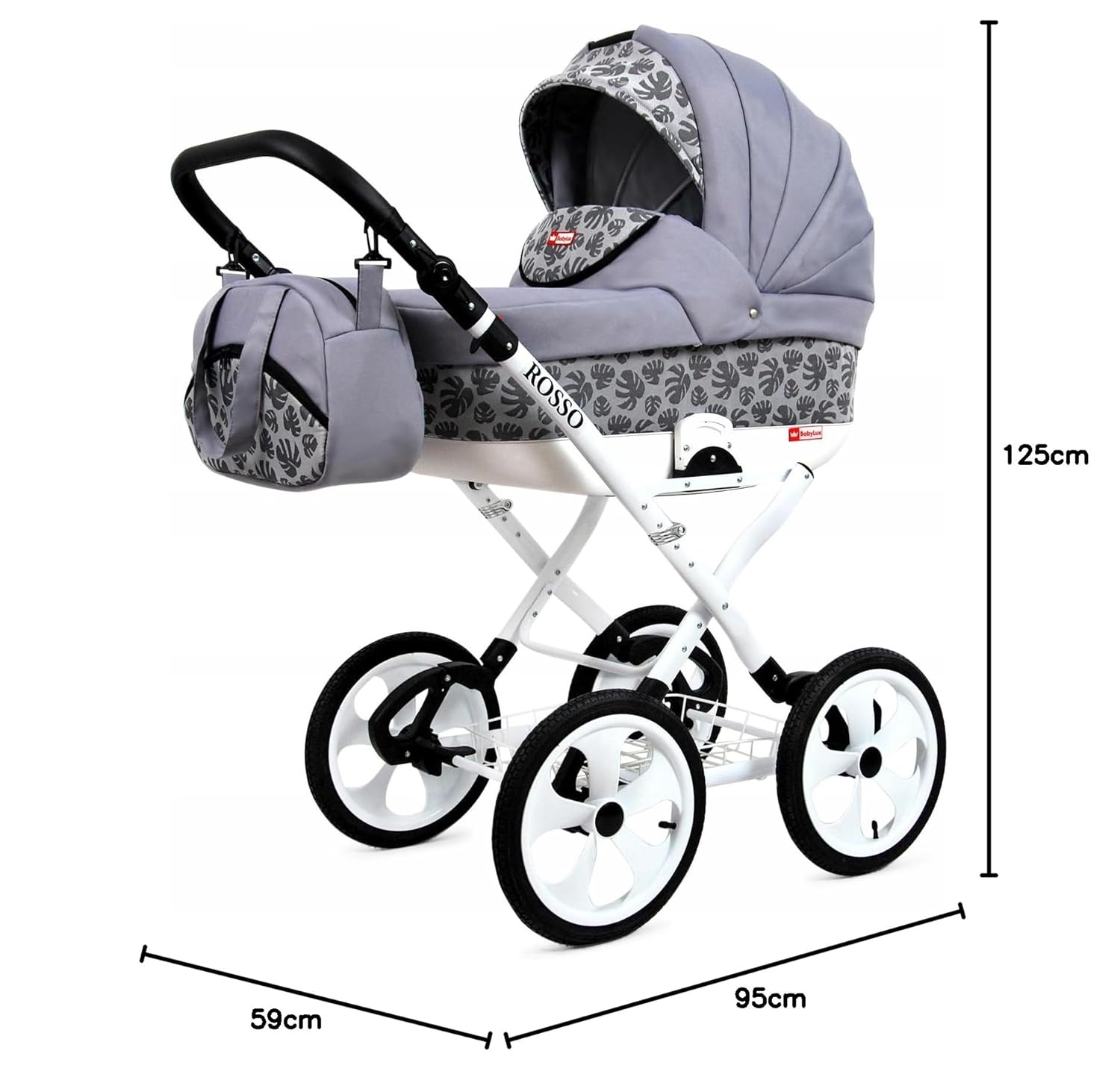 BabyLux® Bambimo Kinderwagen Set 2 in 1 - Rosso - incl. Babywanne, Buggy Sportsitz - Kinderwagenset - Kombikinderwagen mit Wickeltasche, Regenschutz, Moskitonetz, Cupholder usw.