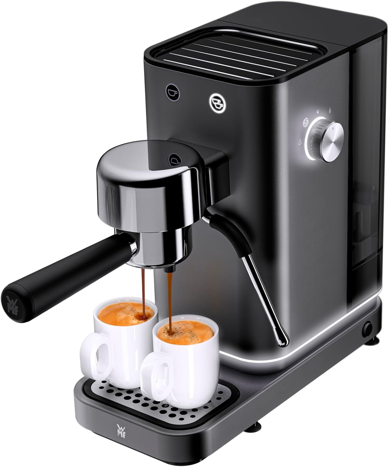 WMF Lumero Espressomaschine Siebträger 1400 Watt, Siebträgermaschine, 3 Einsätze, für 1-2 Tassen Espresso, auch für Pads, 15 bar, Tassenabstellfläche, Milchaufschäumdüse, grau