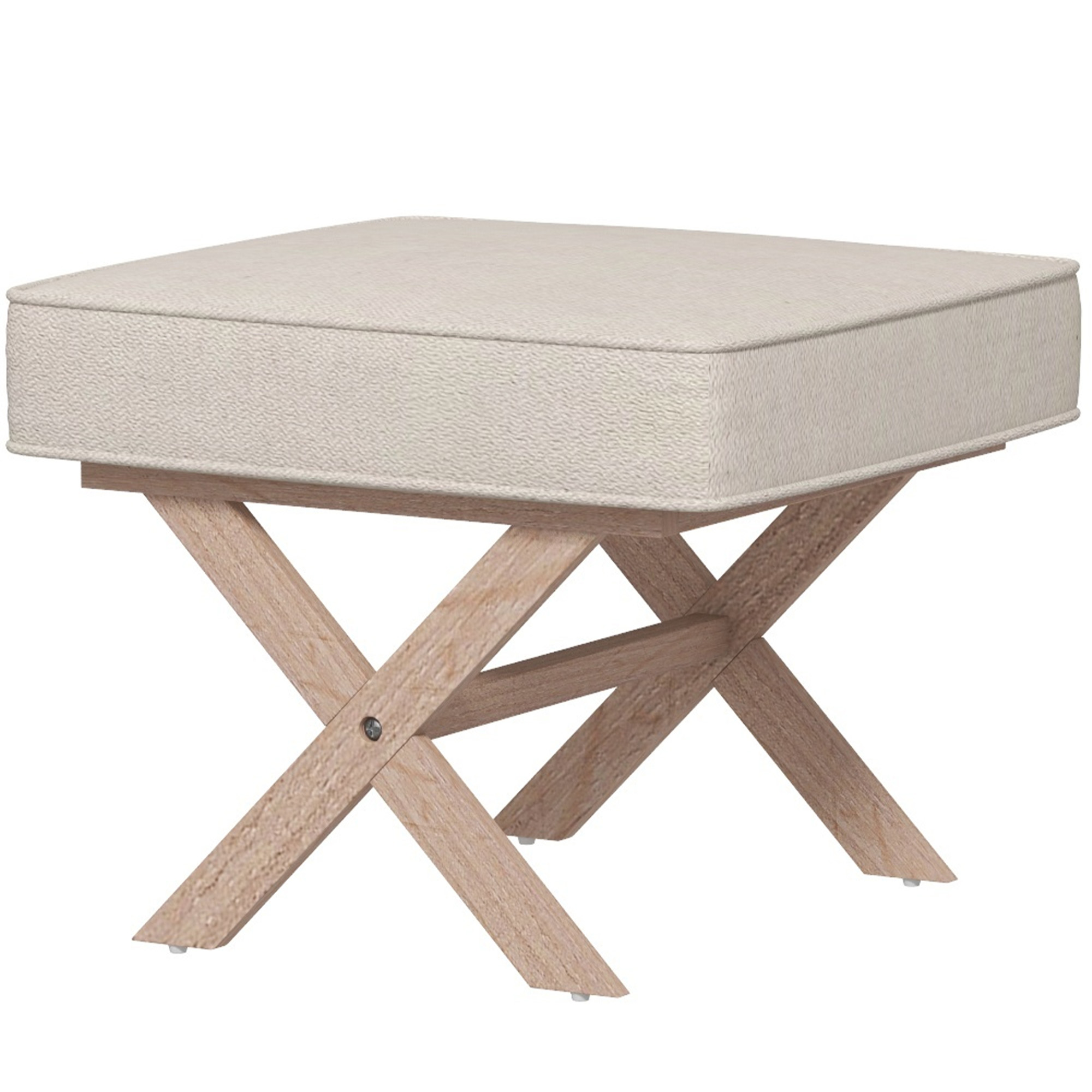 Moderne voetensteun, gepolsterde kruk met zachte zitting, rubberhout poten, voor woonkamer, slaapkamer, Beige